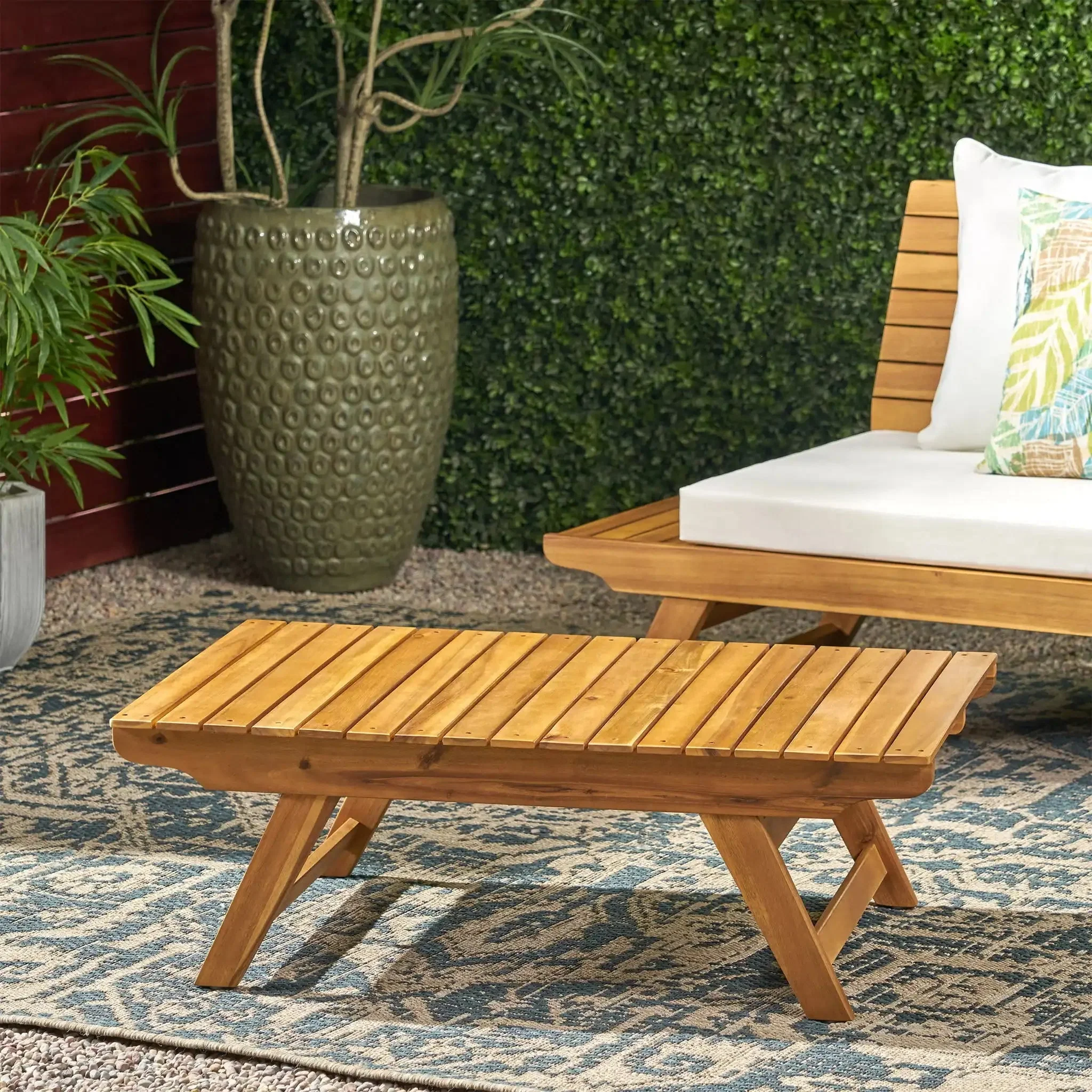 Outdoor Acacia Wood Coffee Table With Open Slat Design - Image 6