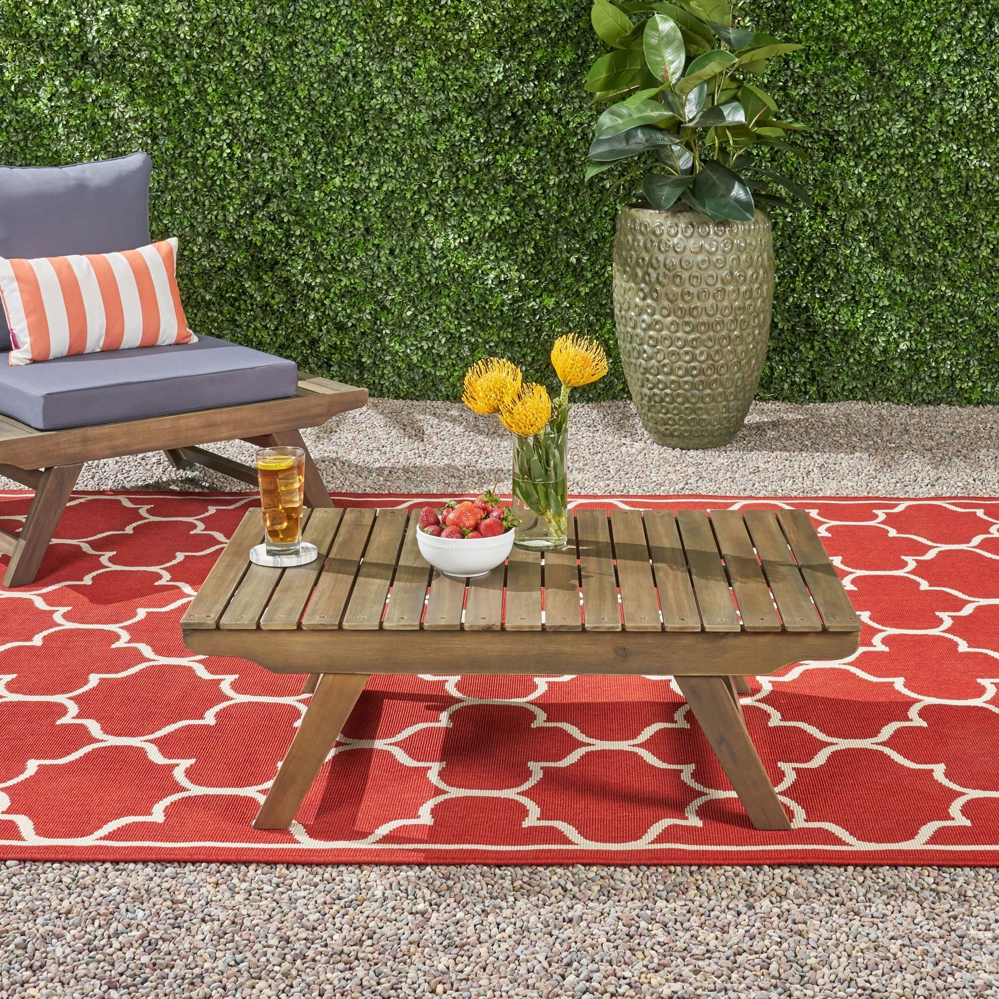 Outdoor Acacia Wood Coffee Table With Open Slat Design - Image 7