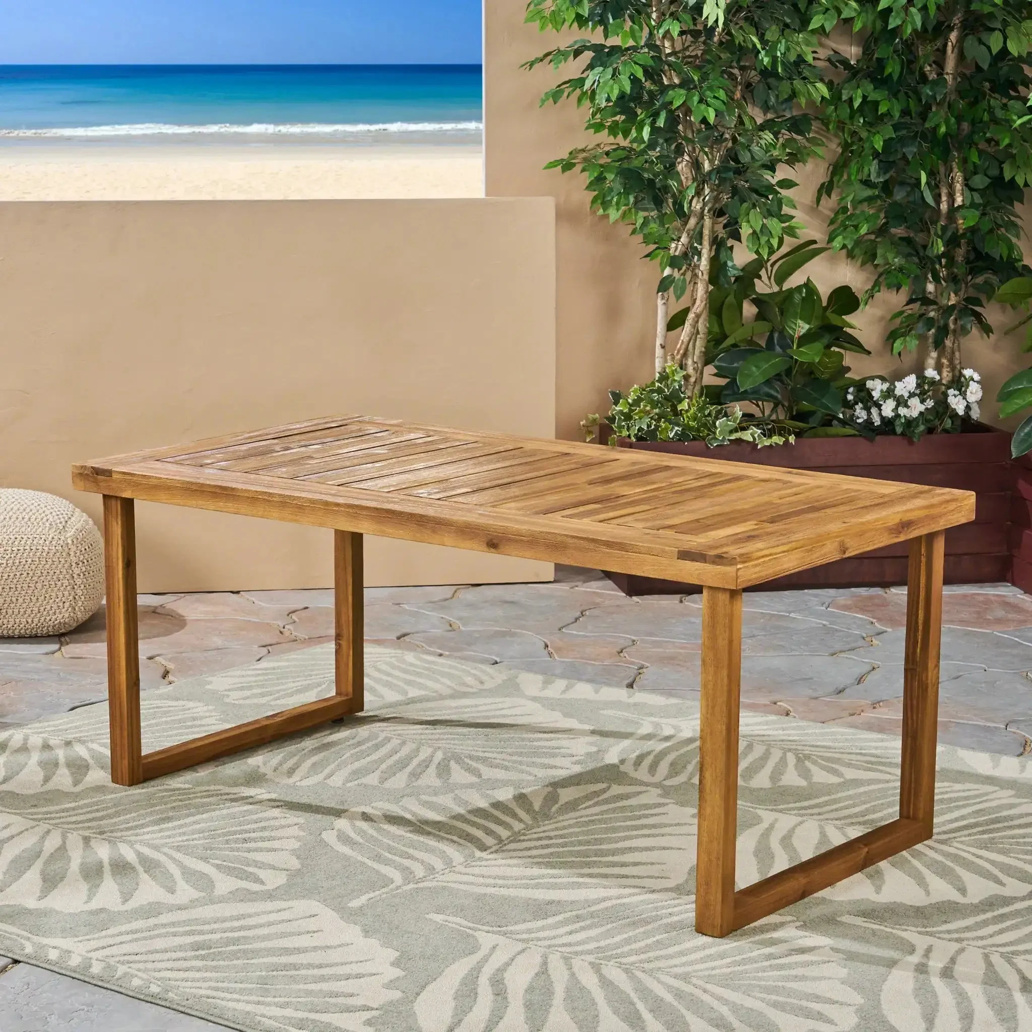 Outdoor Acacia Wood Dining Table, Sandblast Finish - Image 4