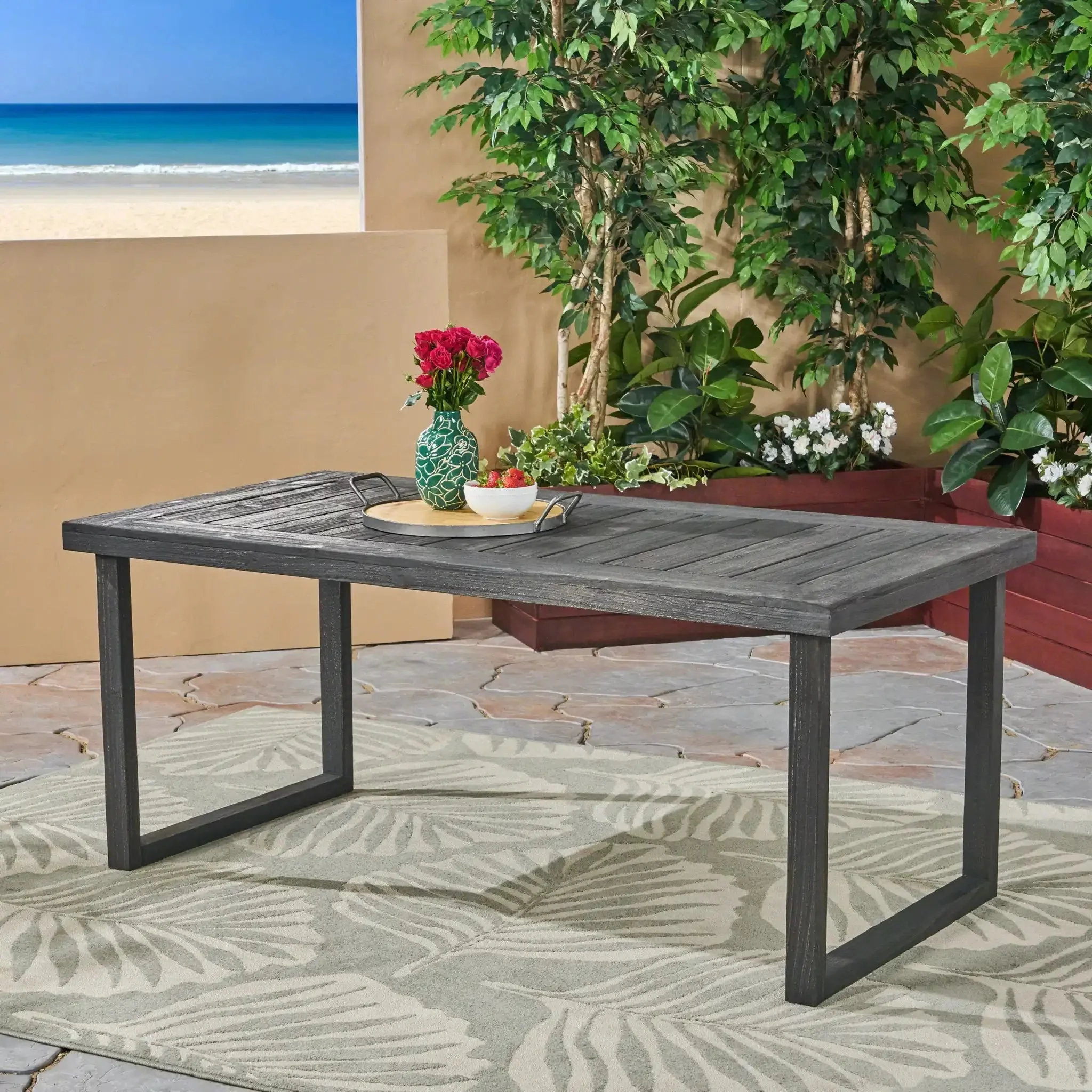 Outdoor Acacia Wood Dining Table, Sandblast Finish - Image 8