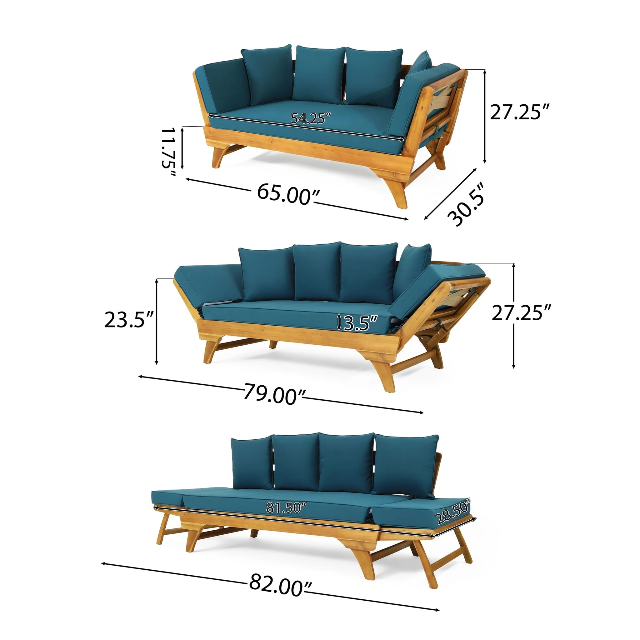 Outdoor Acacia Wood Expandable Daybed With Cushions - Image 10