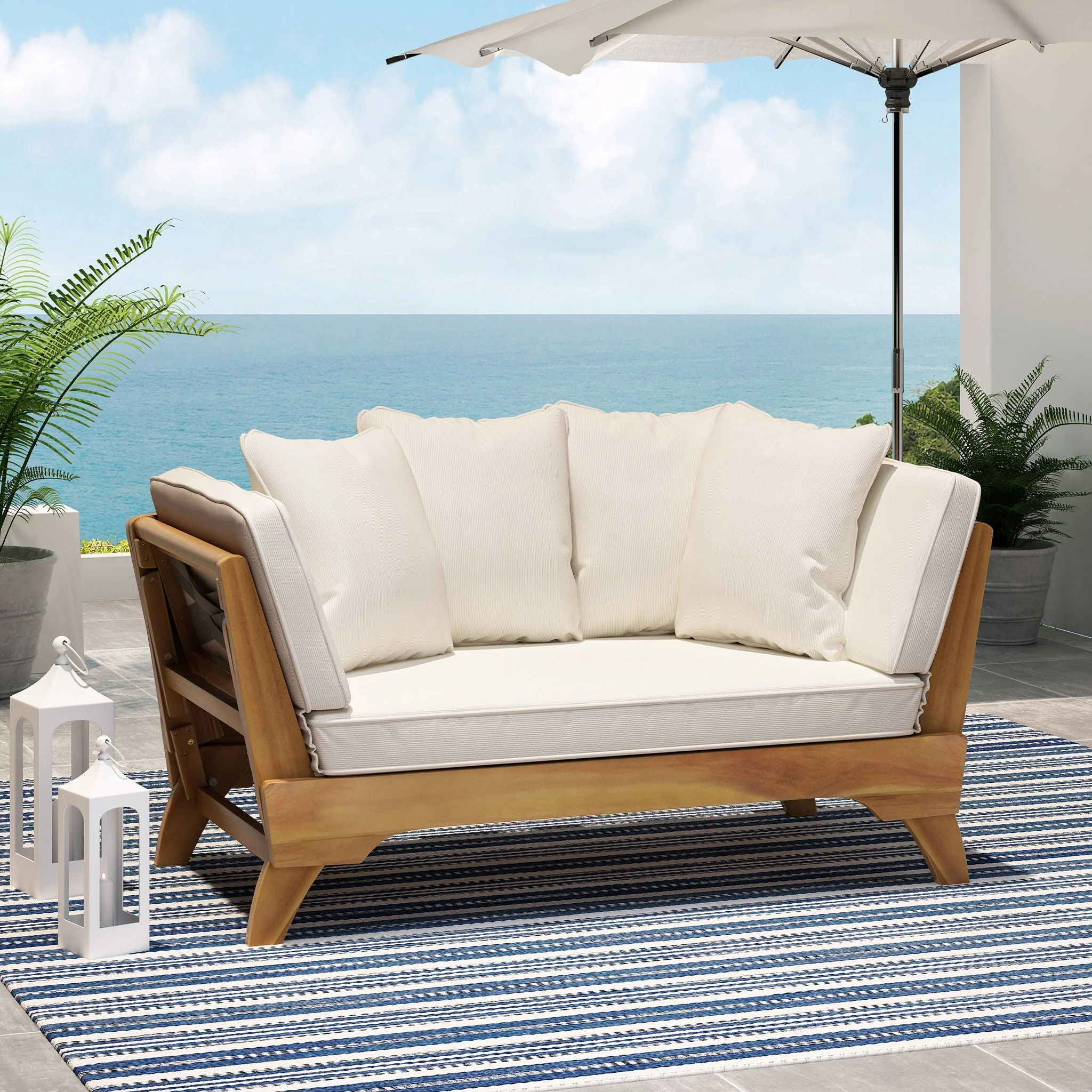 Outdoor Acacia Wood Expandable Daybed With Cushions - Image 12
