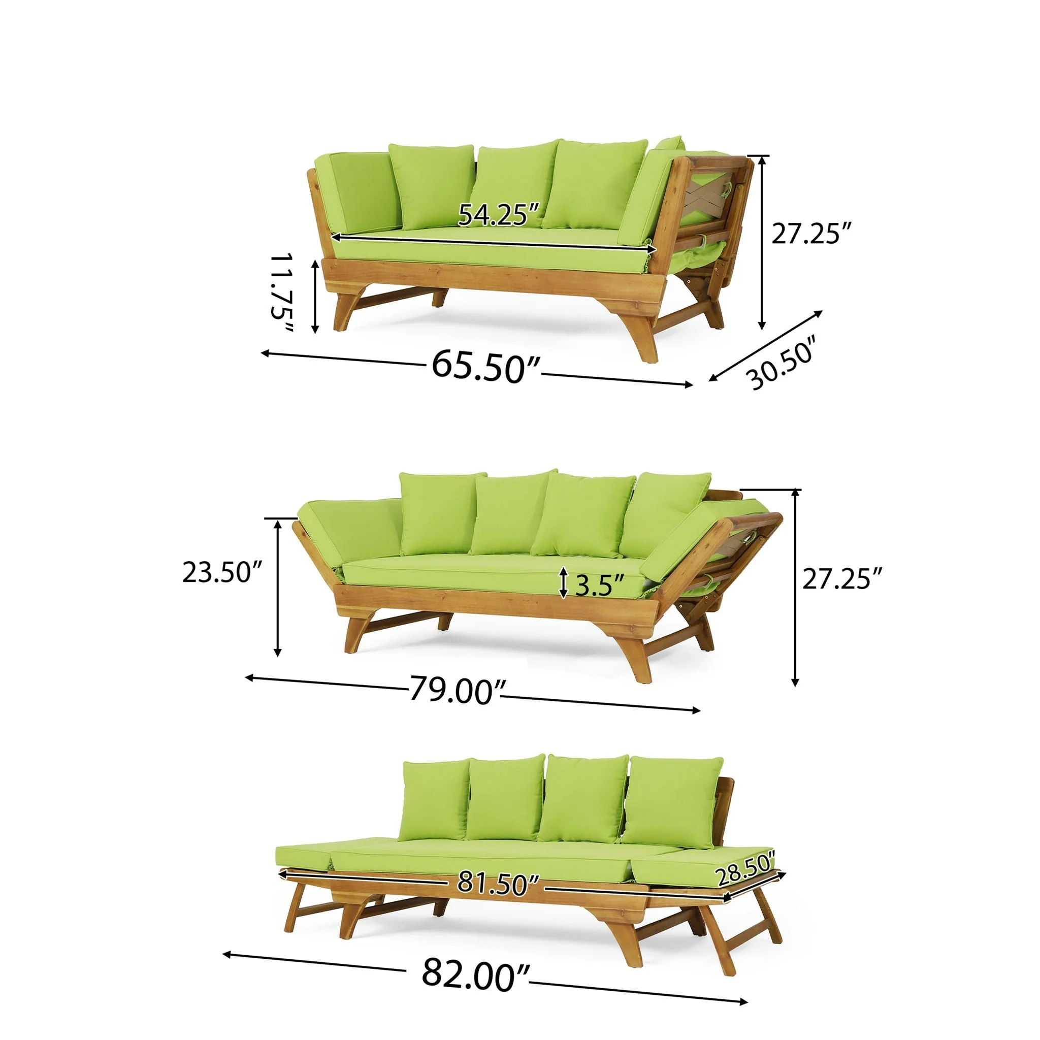 Outdoor Acacia Wood Expandable Daybed With Cushions - Image 13