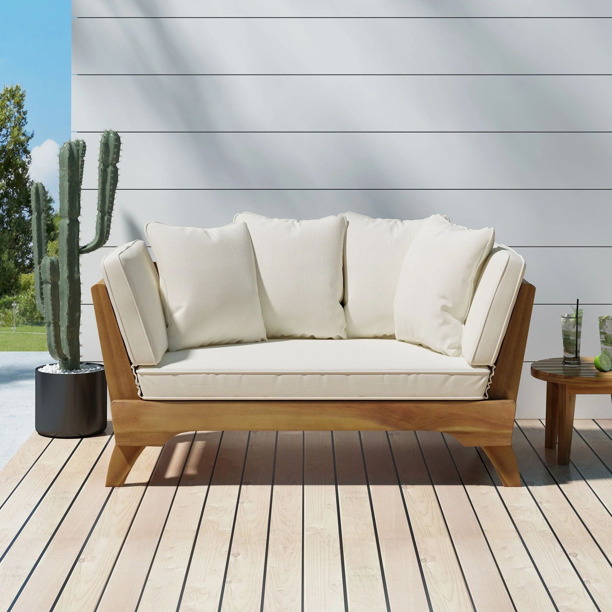 Outdoor Acacia Wood Expandable Daybed With Cushions - Image 9