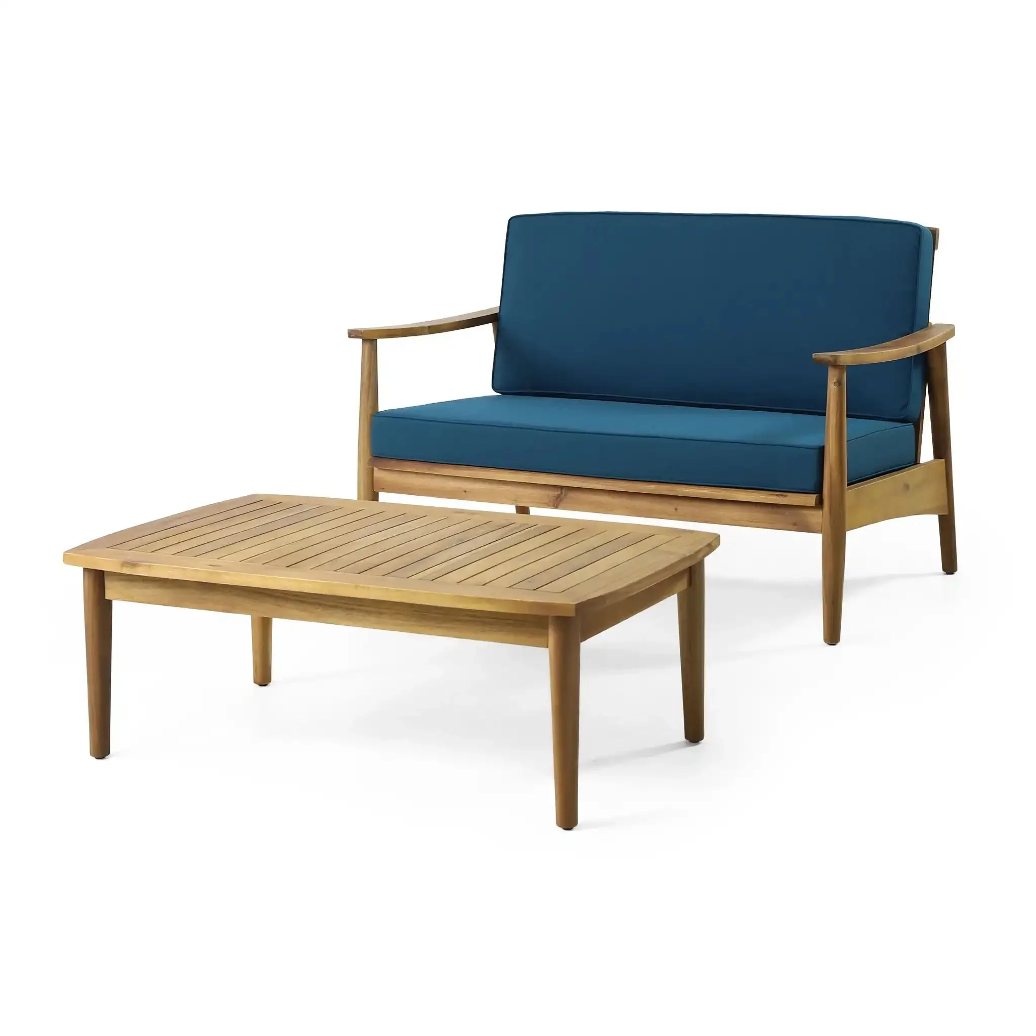 Outdoor Acacia Wood Loveseat Set With Coffee Table - Image 2