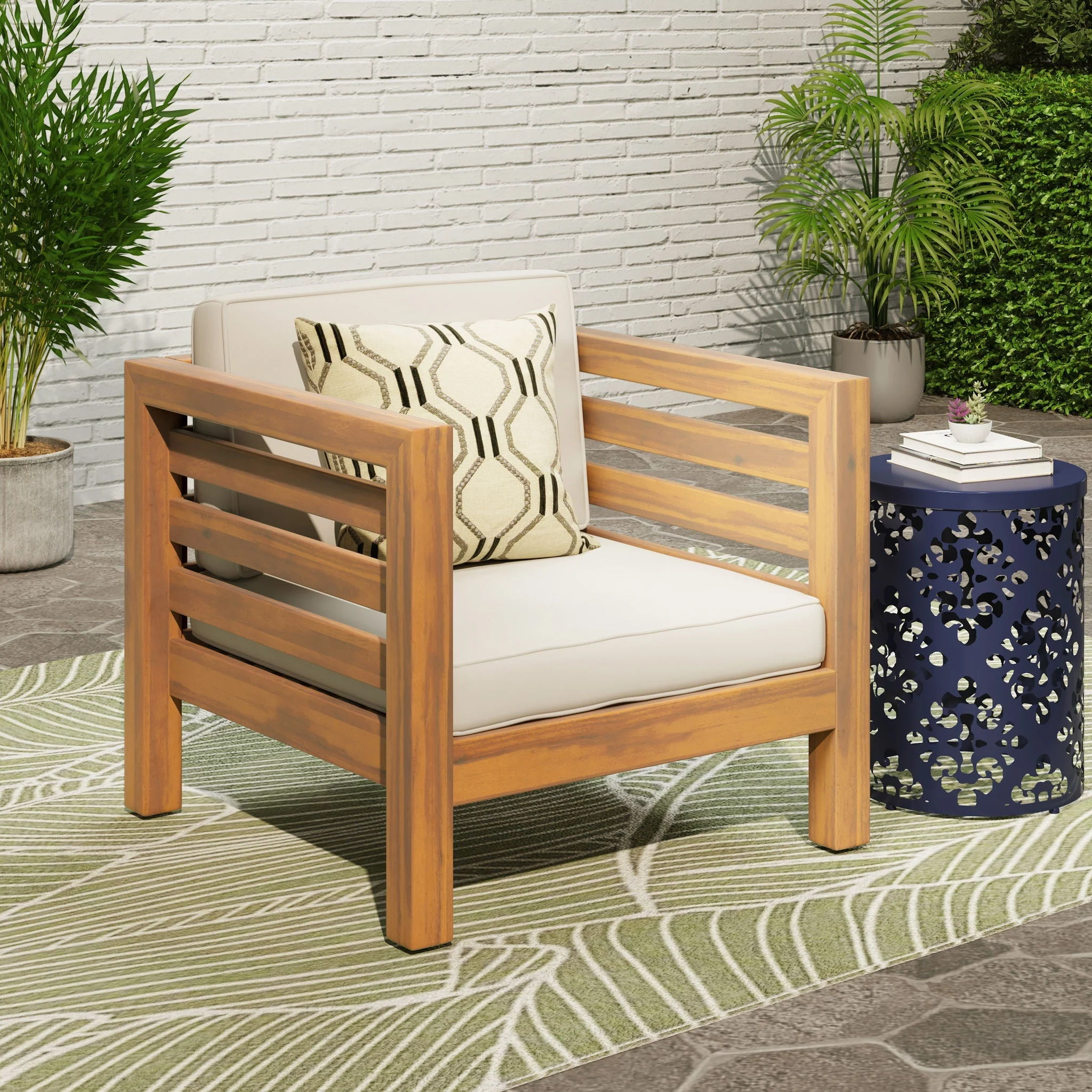 Outdoor Acacia Wood Patio Chair With Fabric Cushion - Image 11