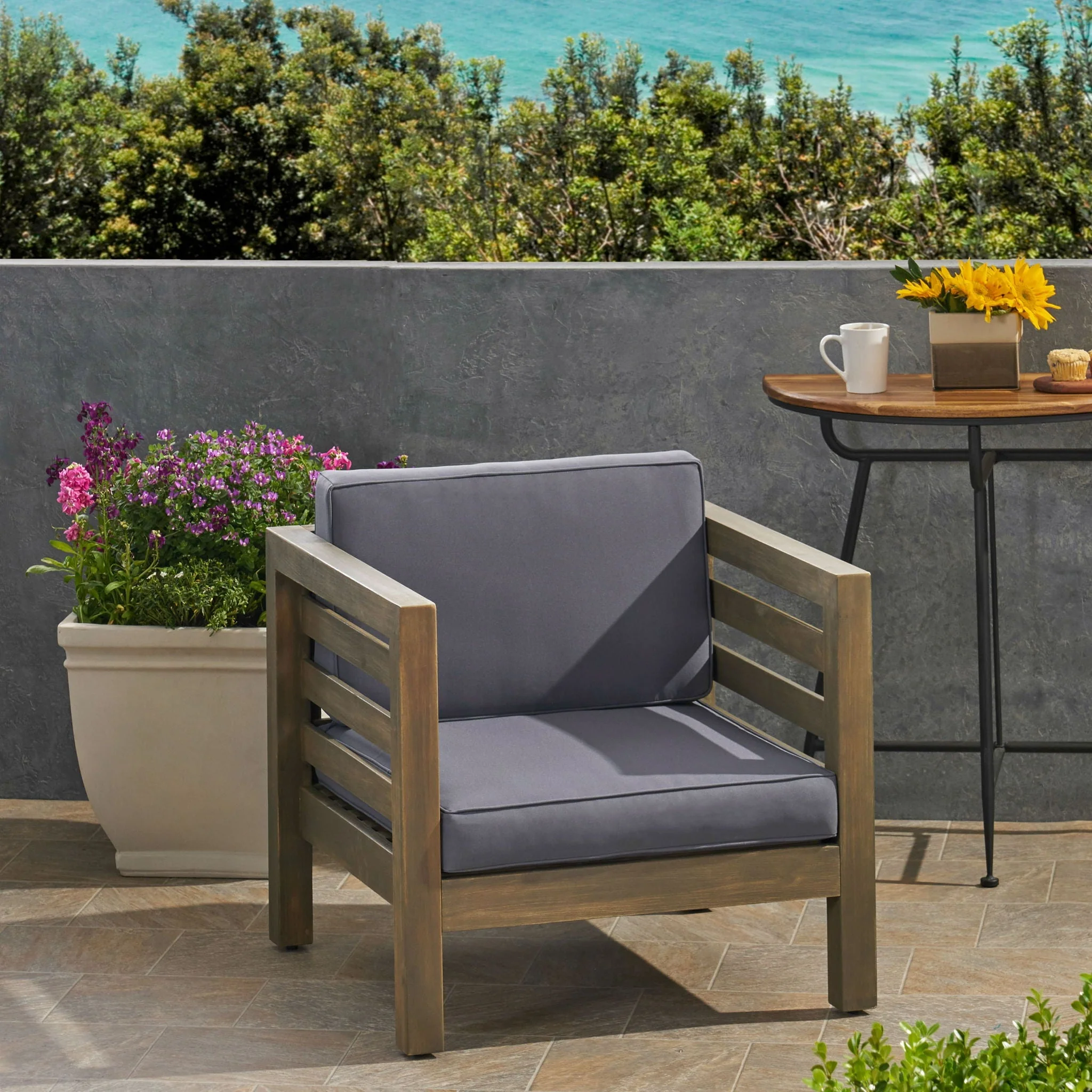 Outdoor Acacia Wood Patio Chair With Fabric Cushion - Image 13