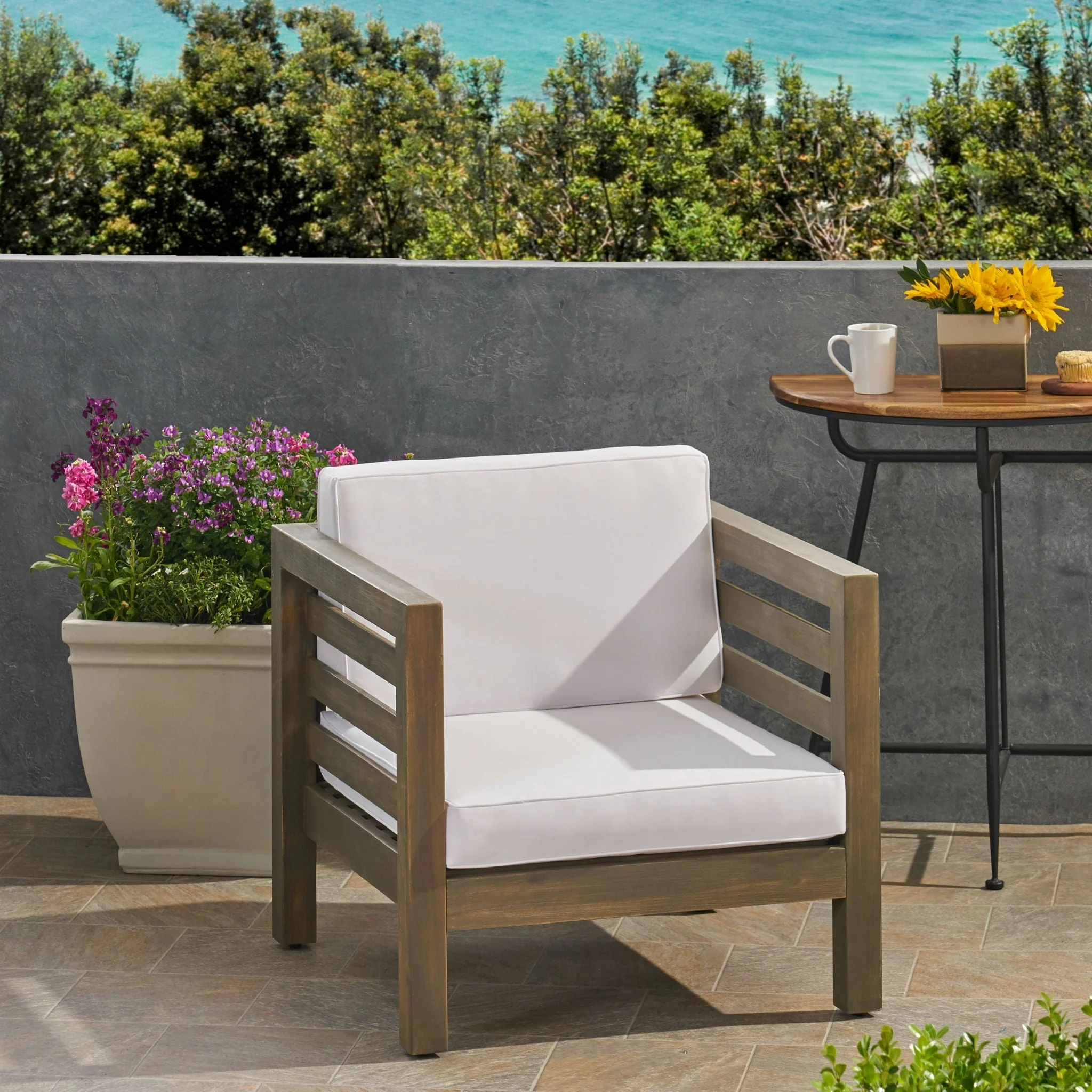 Outdoor Acacia Wood Patio Chair With Fabric Cushion - Image 15