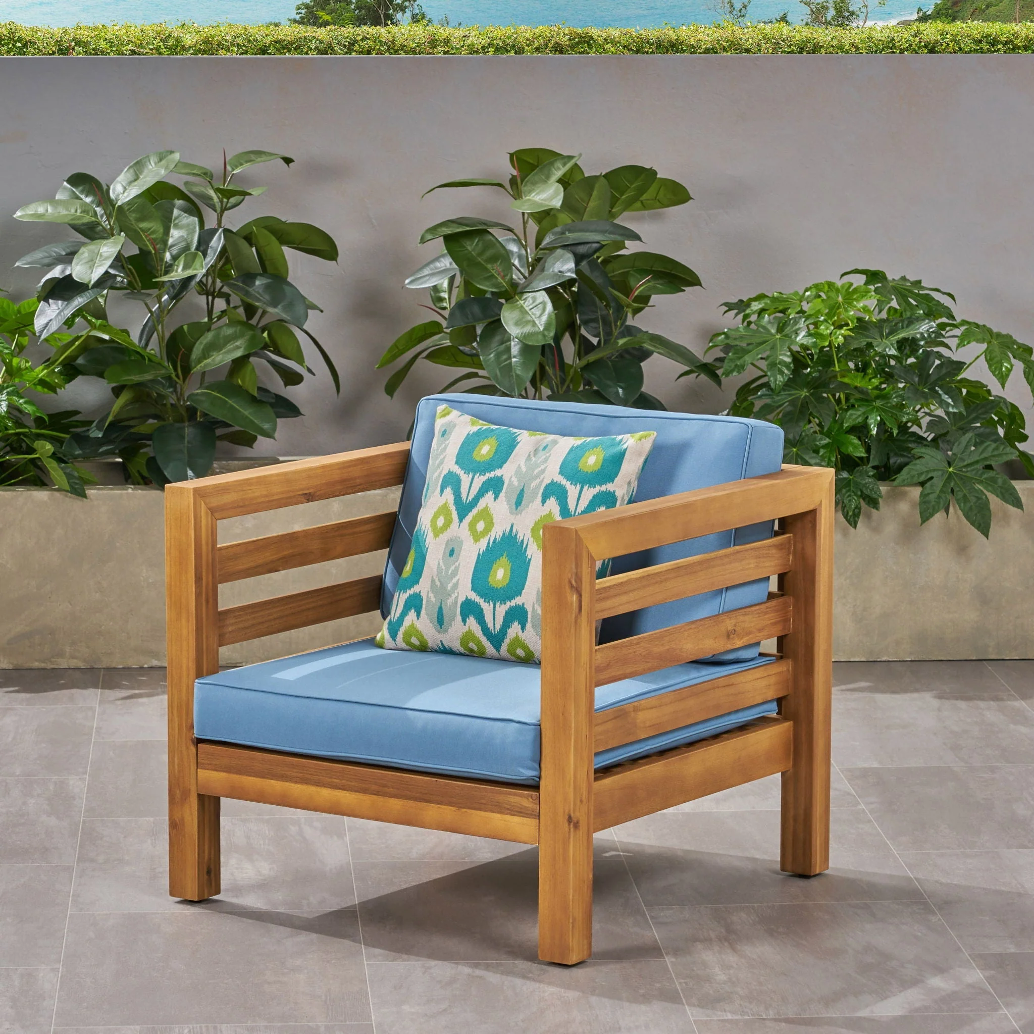 Outdoor Acacia Wood Patio Chair With Fabric Cushion - Image 6