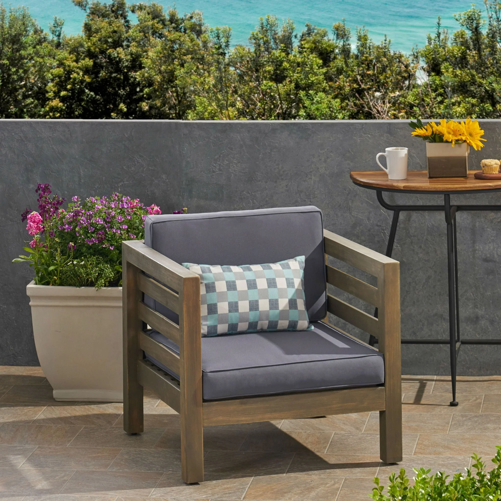 Outdoor Acacia Wood Patio Chair With Fabric Cushion - Image 7