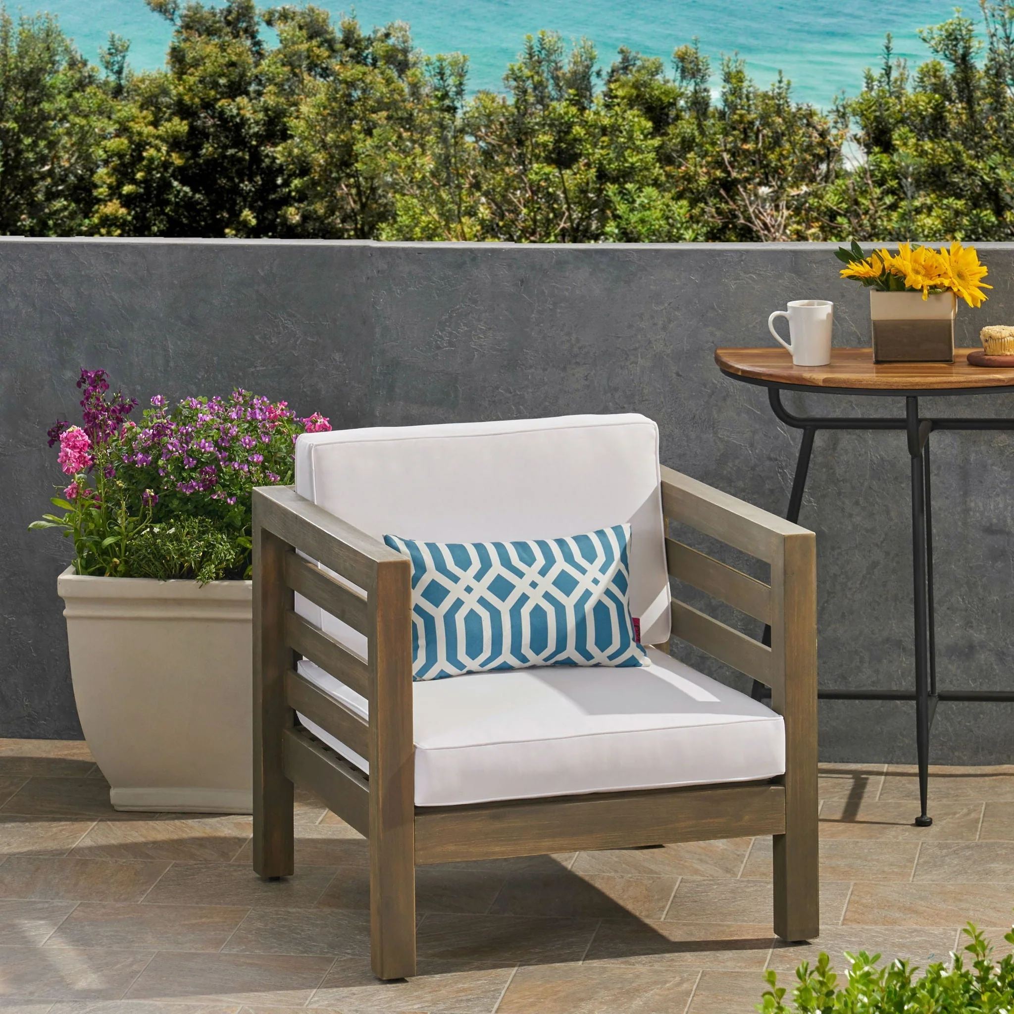 Outdoor Acacia Wood Patio Chair With Fabric Cushion - Image 8