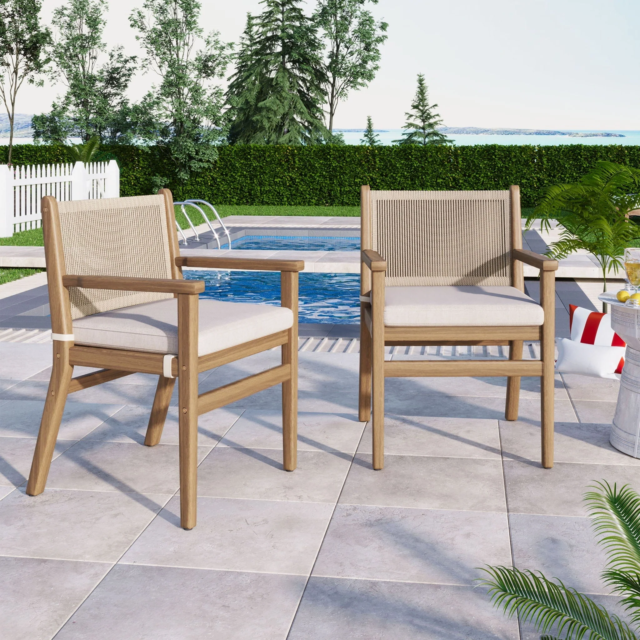 Outdoor Acacia Wood Patio Dining Armchair (Set of 2) - Image 5