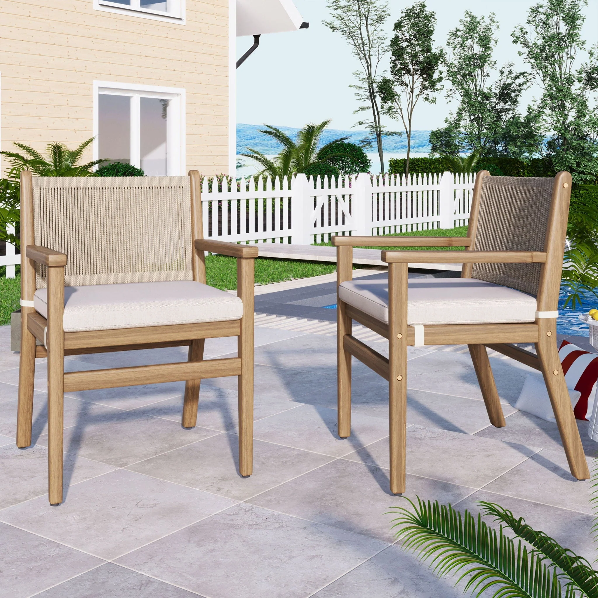Outdoor Acacia Wood Patio Dining Armchair (Set of 2) - Image 6
