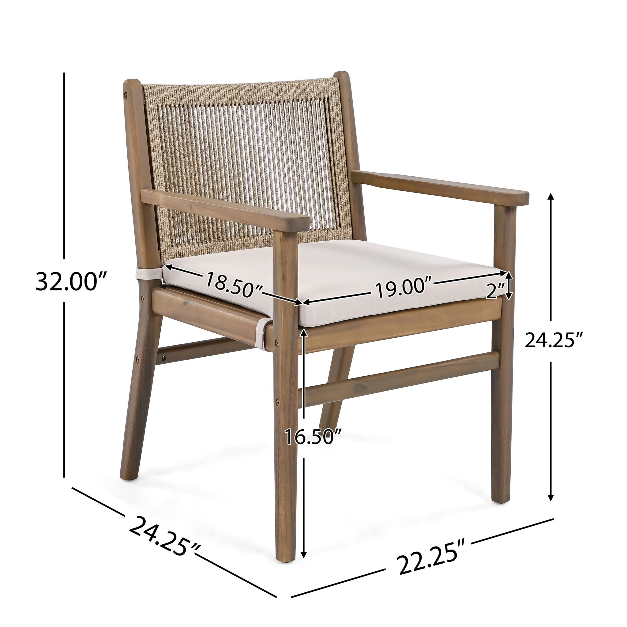 Outdoor Acacia Wood Patio Dining Armchair (Set of 2) - Image 7