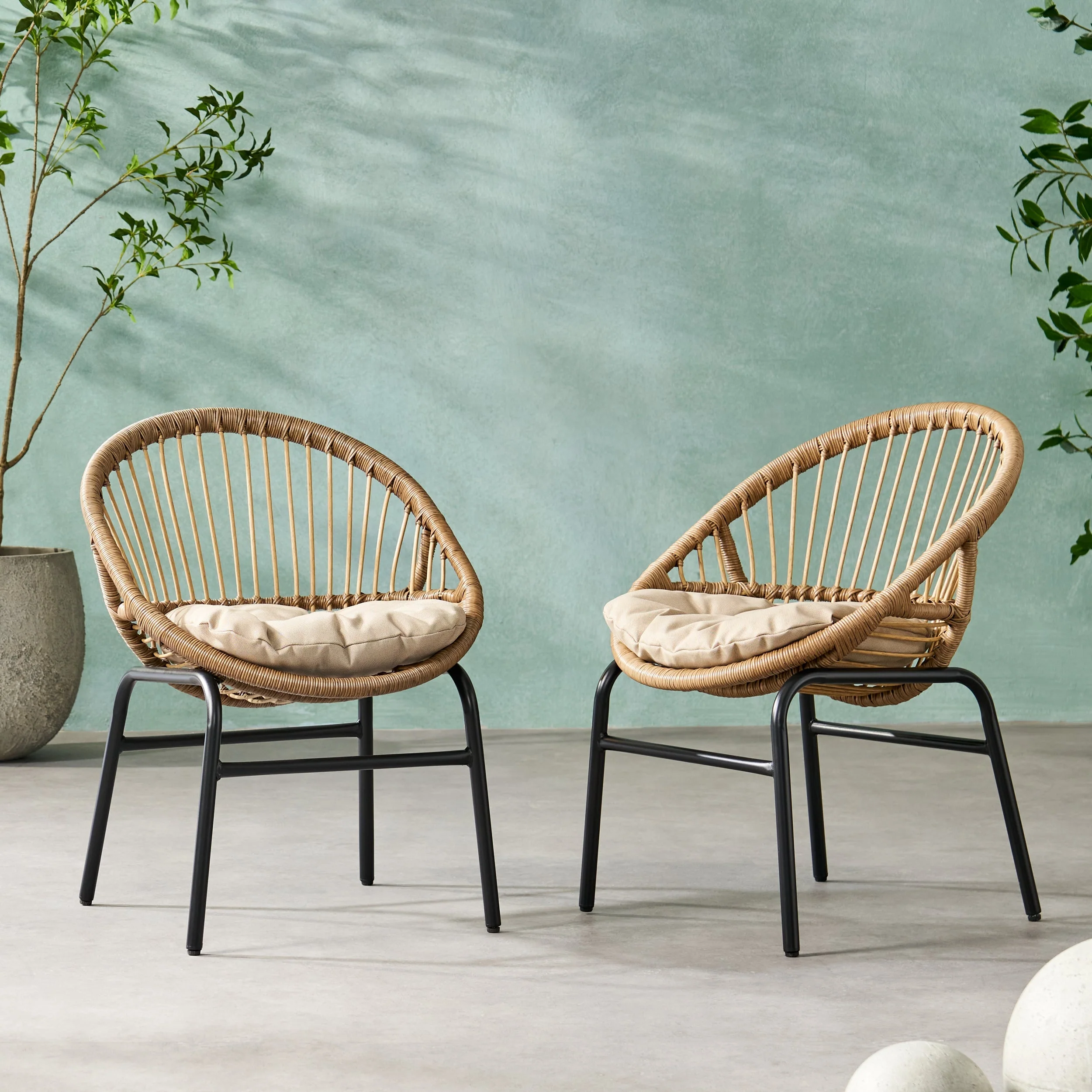 Outdoor Accent Chair with Curved Back and Basket Frame Set of 2 - Image 11