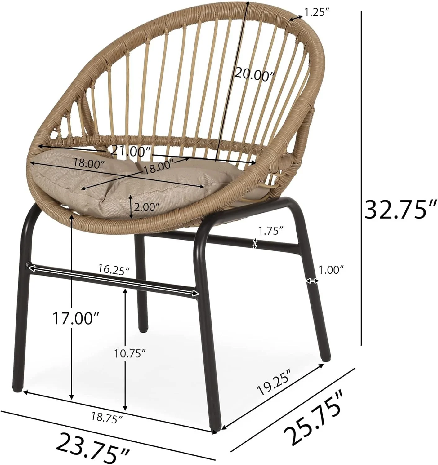 Outdoor Accent Chair with Curved Back and Basket Frame Set of 2 - Image 3