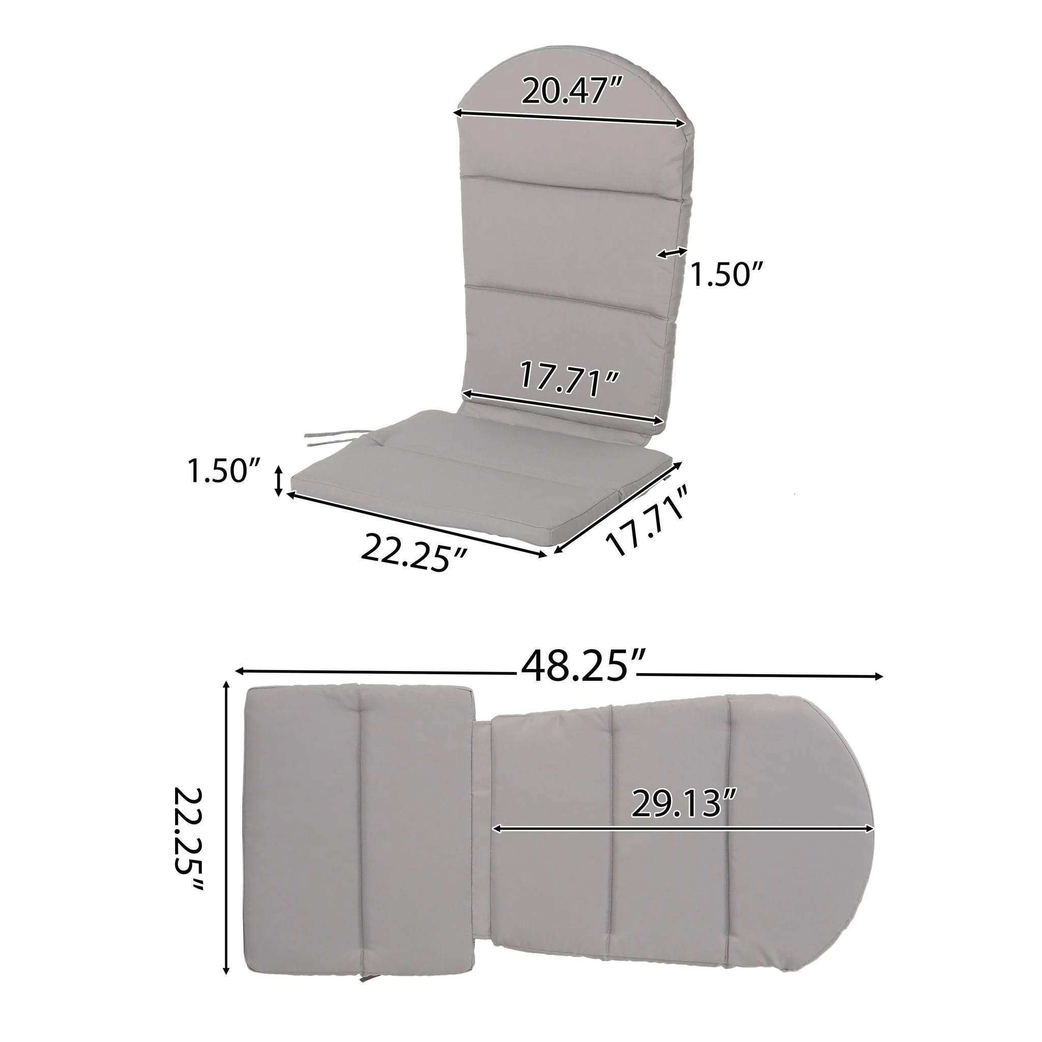 Outdoor Adirondack Chair Cushion With Water Resistant Fabric And Ties - Gray - Image 4