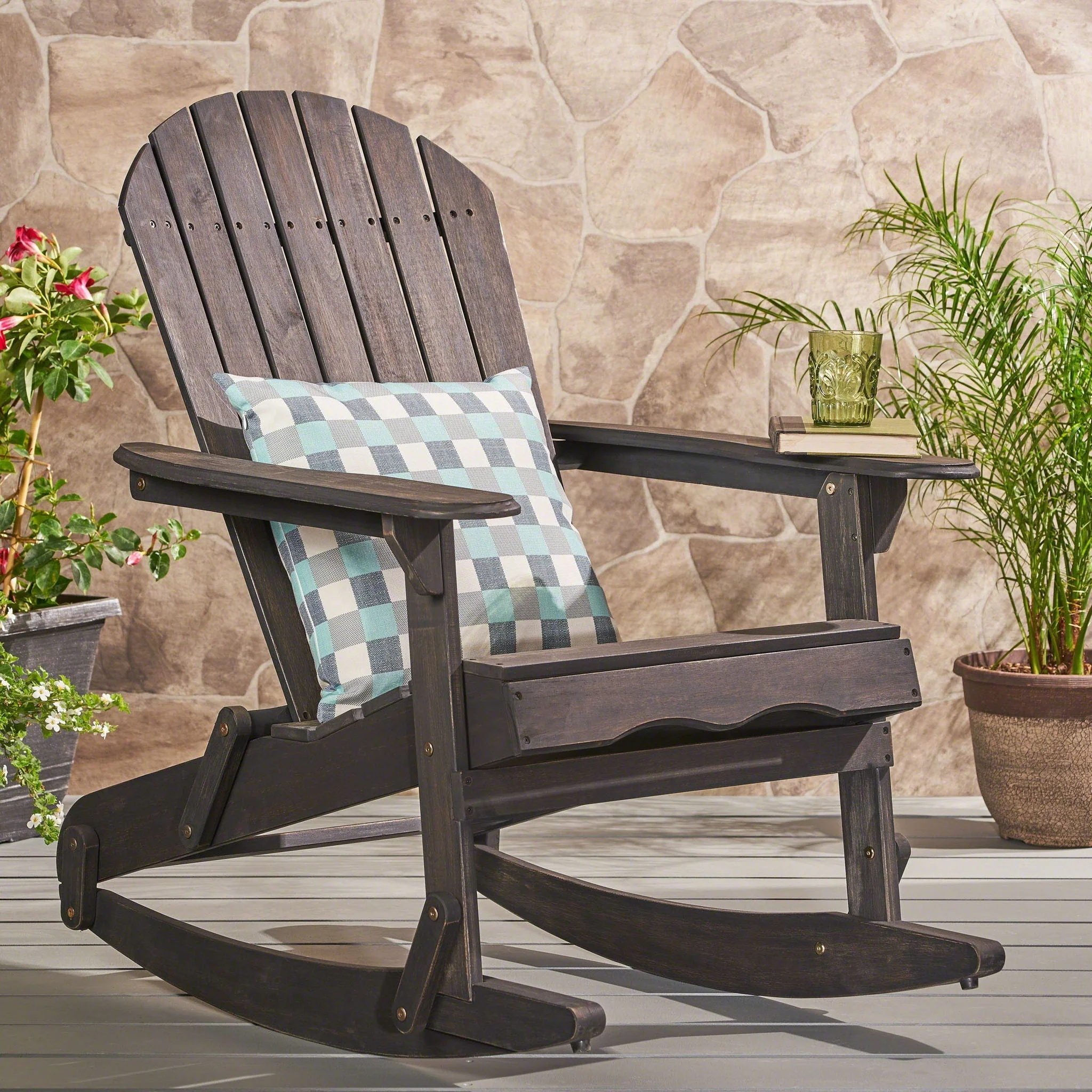 Outdoor Adirondack Rocking Chair With Hand Crafted Details - Image 4