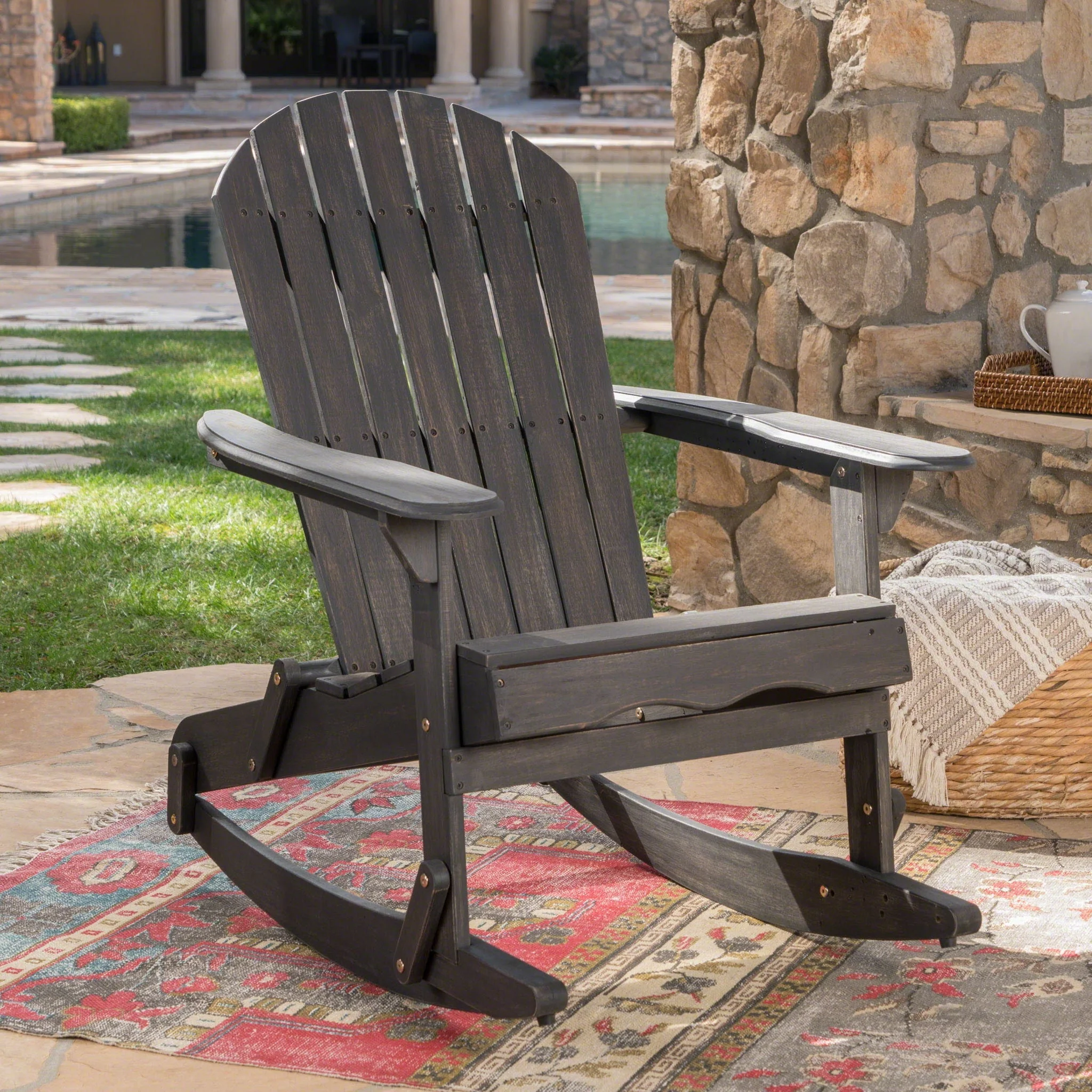 Outdoor Adirondack Rocking Chair With Hand Crafted Details - Image 6