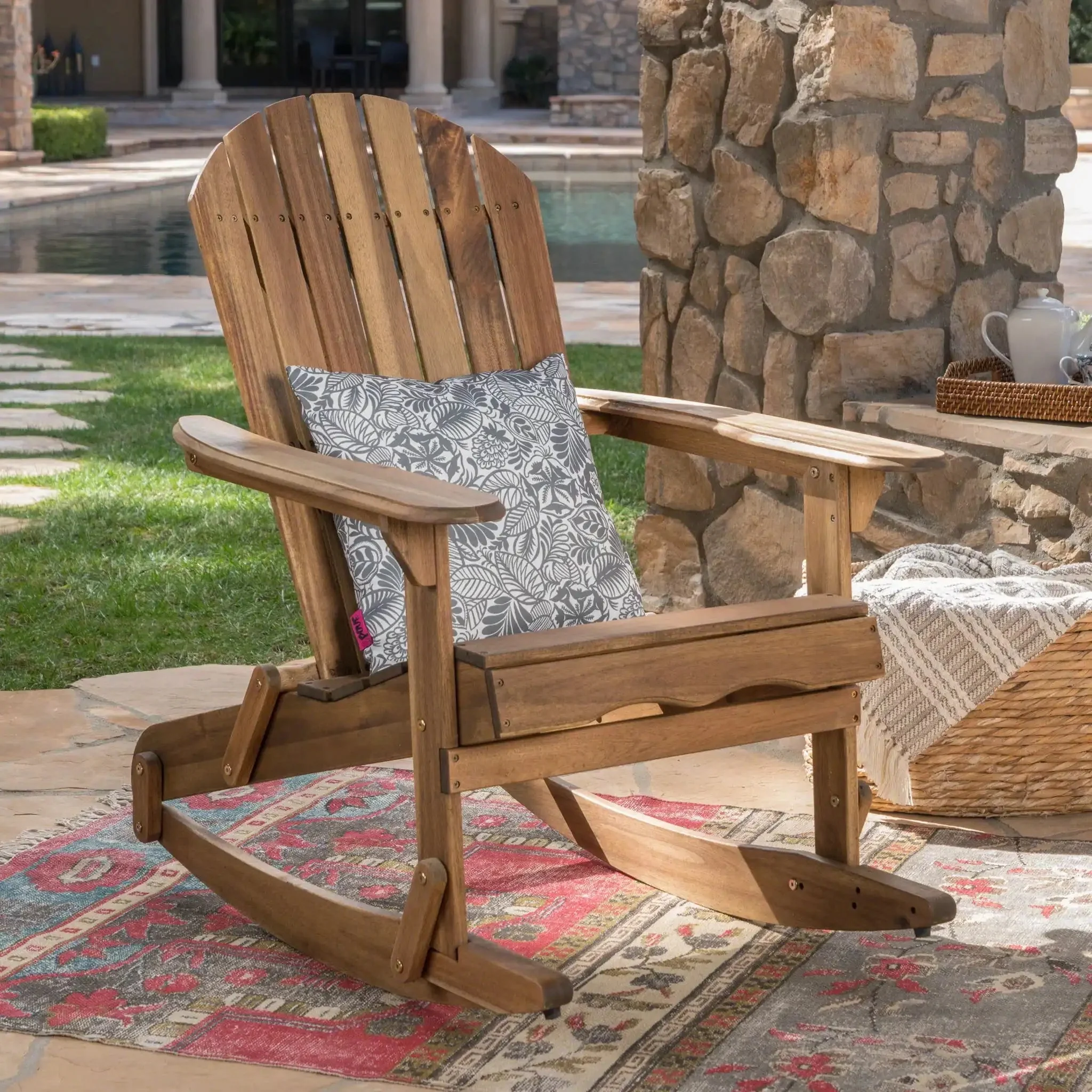 Outdoor Adirondack Rocking Chair With Hand Crafted Details - Image 8