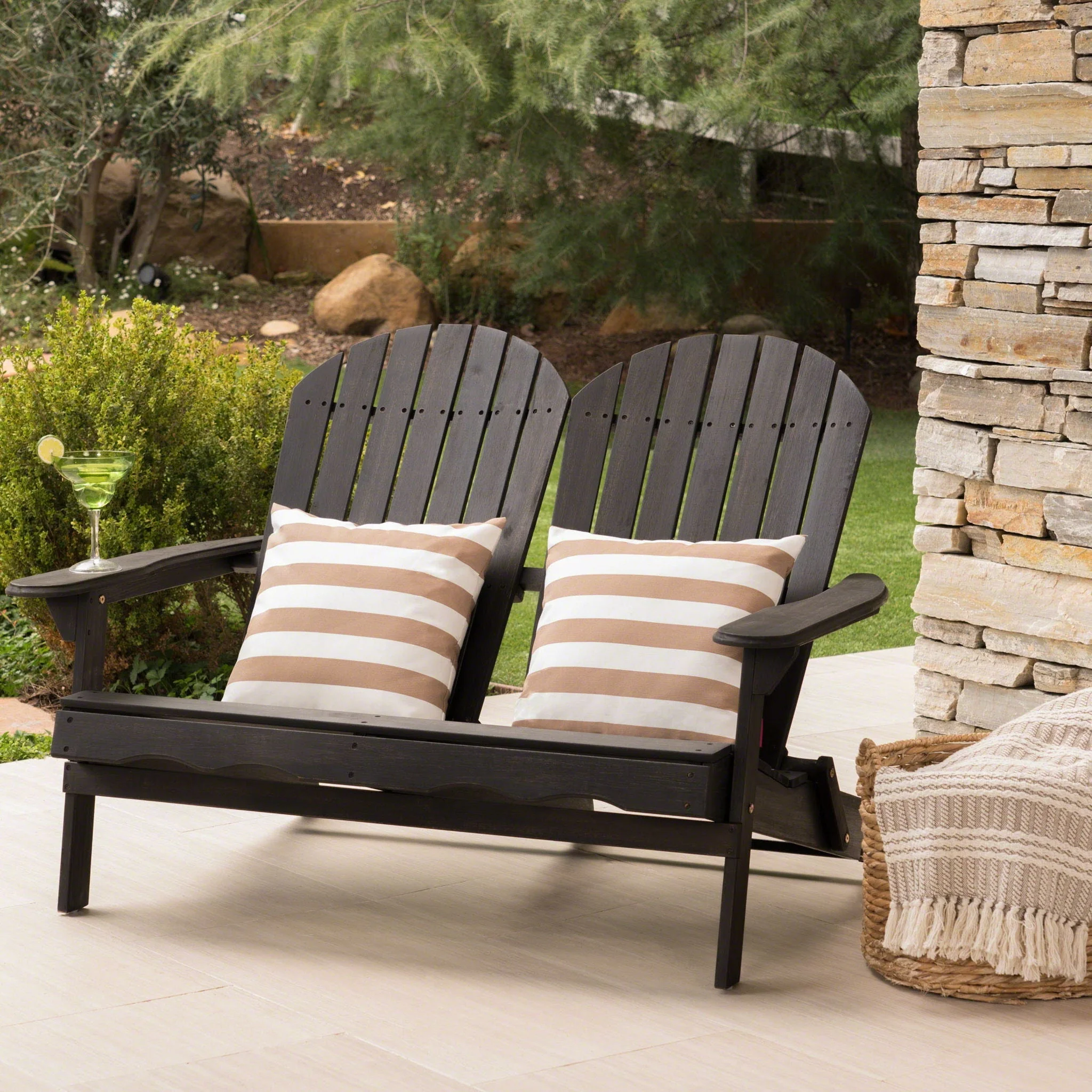 Outdoor Adirondack Rocking Loveseat With Hand Crafted Details - Image 5