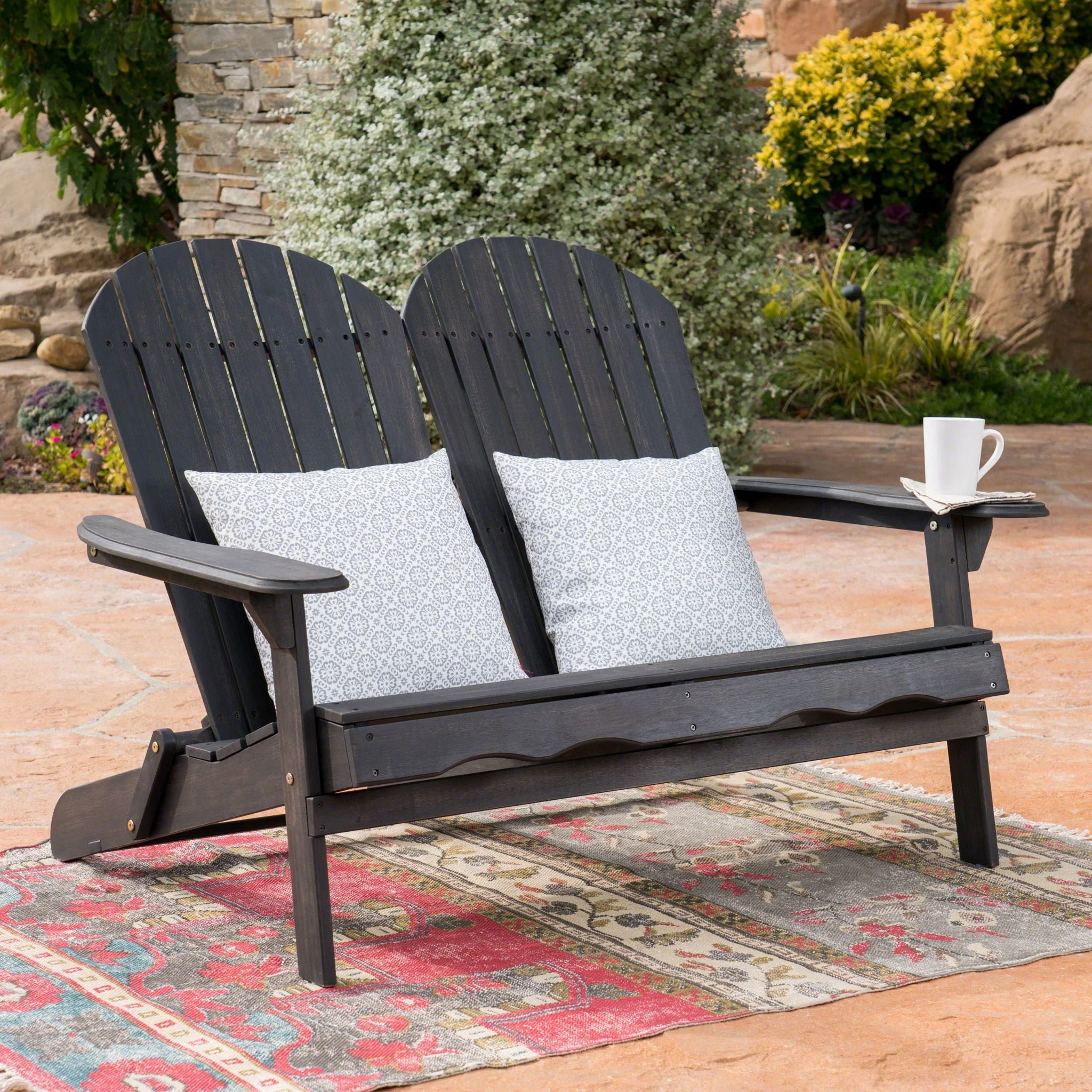 Outdoor Adirondack Rocking Loveseat With Hand Crafted Details - Image 6