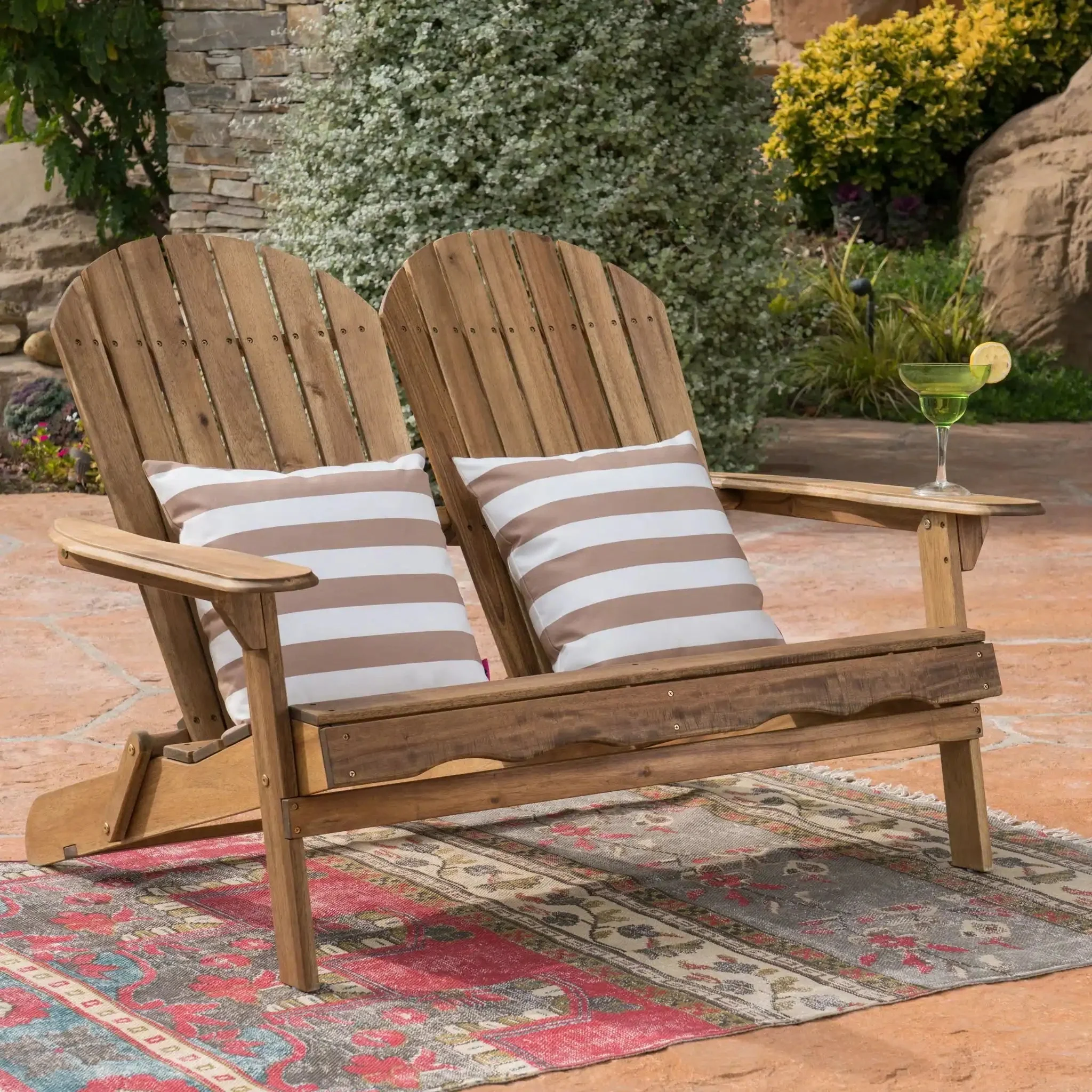 Outdoor Adirondack Rocking Loveseat With Hand Crafted Details - Image 7