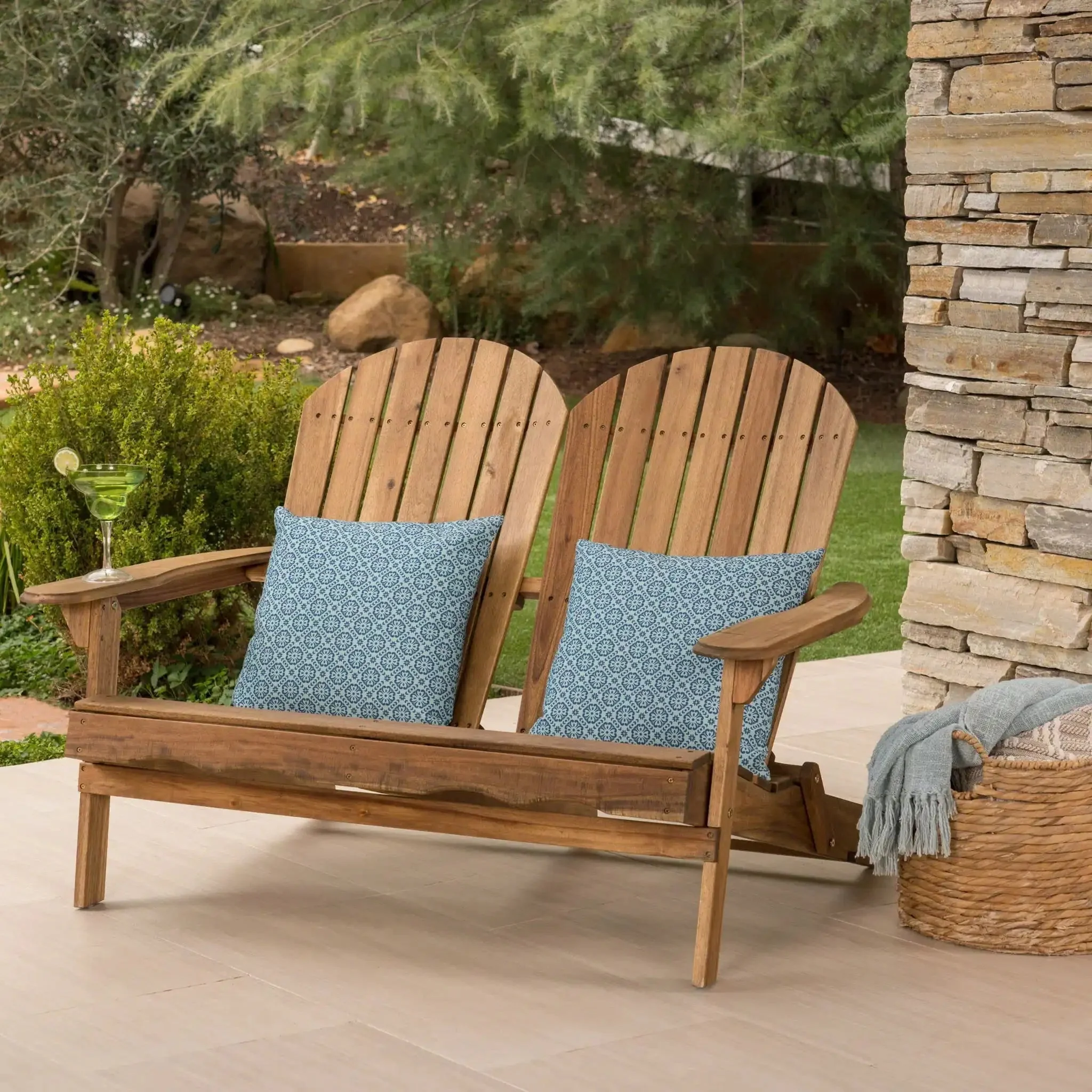 Outdoor Adirondack Rocking Loveseat With Hand Crafted Details - Image 8