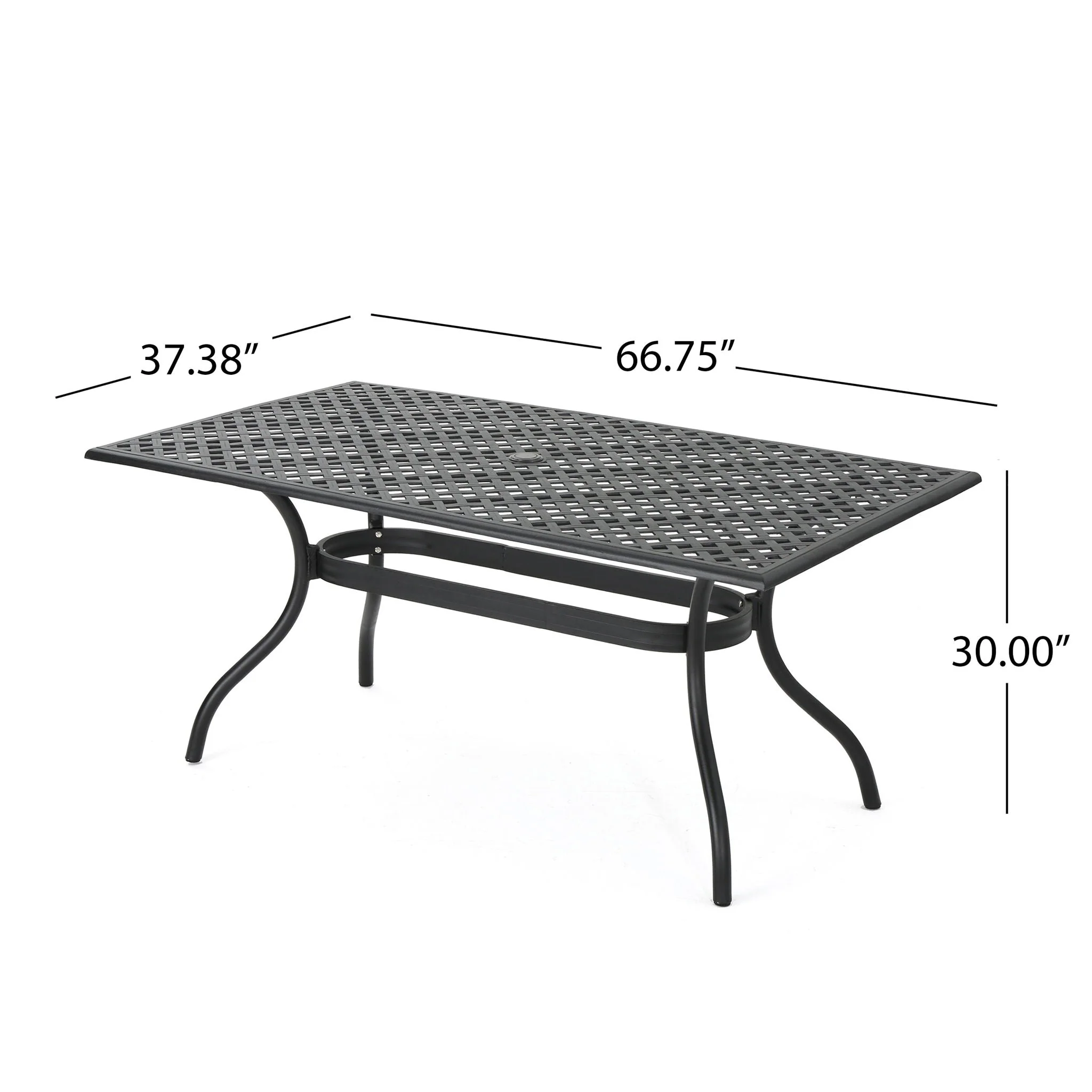 Outdoor Aluminum Dining Table With Lattice Design And Center Umbrella Hole - Black - Image 4