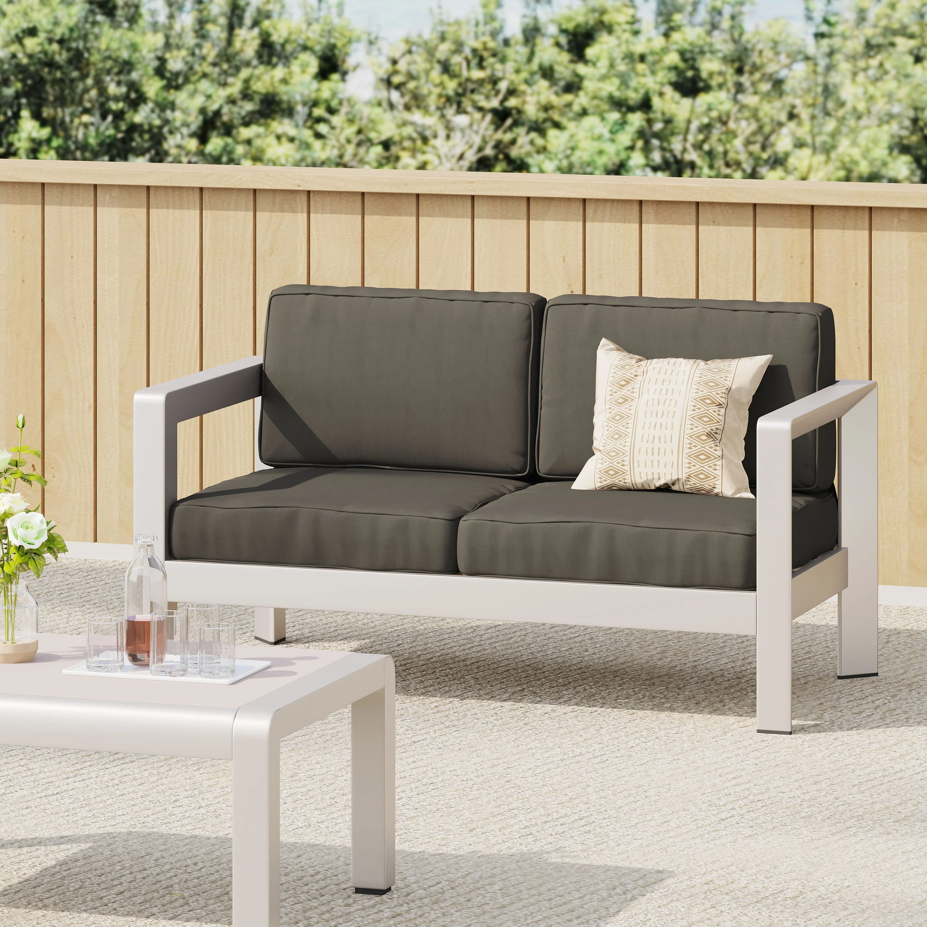 Outdoor Aluminum Loveseat – Low-Profile Patio Seating with Deep Cushions - Image 3