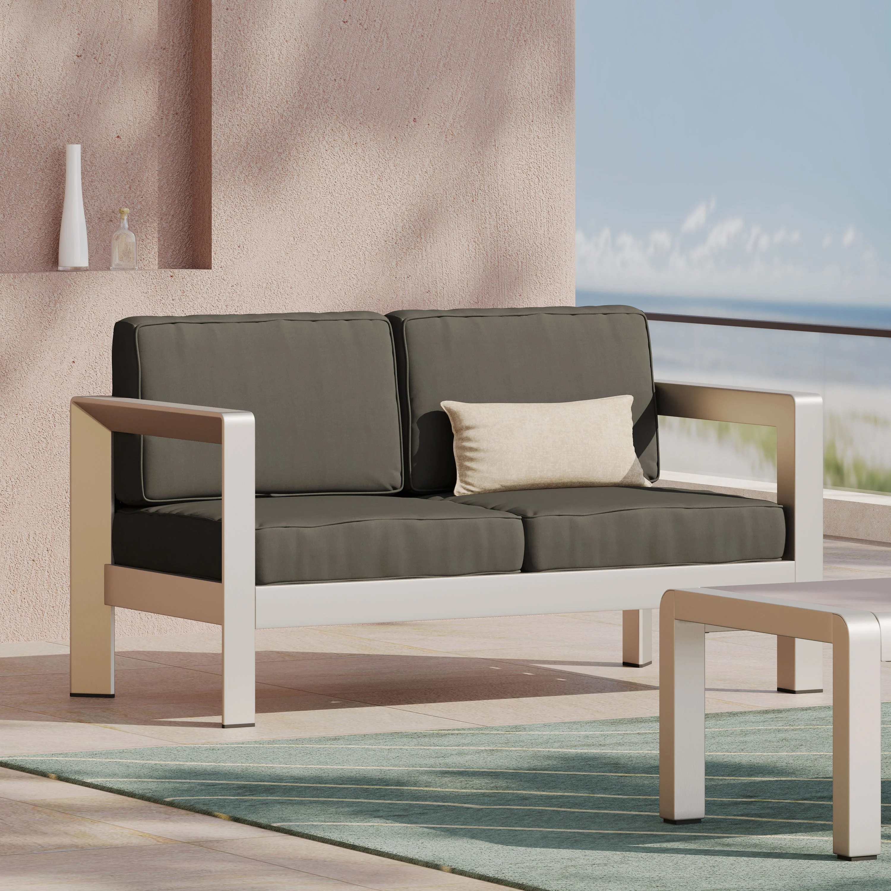 Outdoor Aluminum Loveseat – Low-Profile Patio Seating with Deep Cushions - Image 4