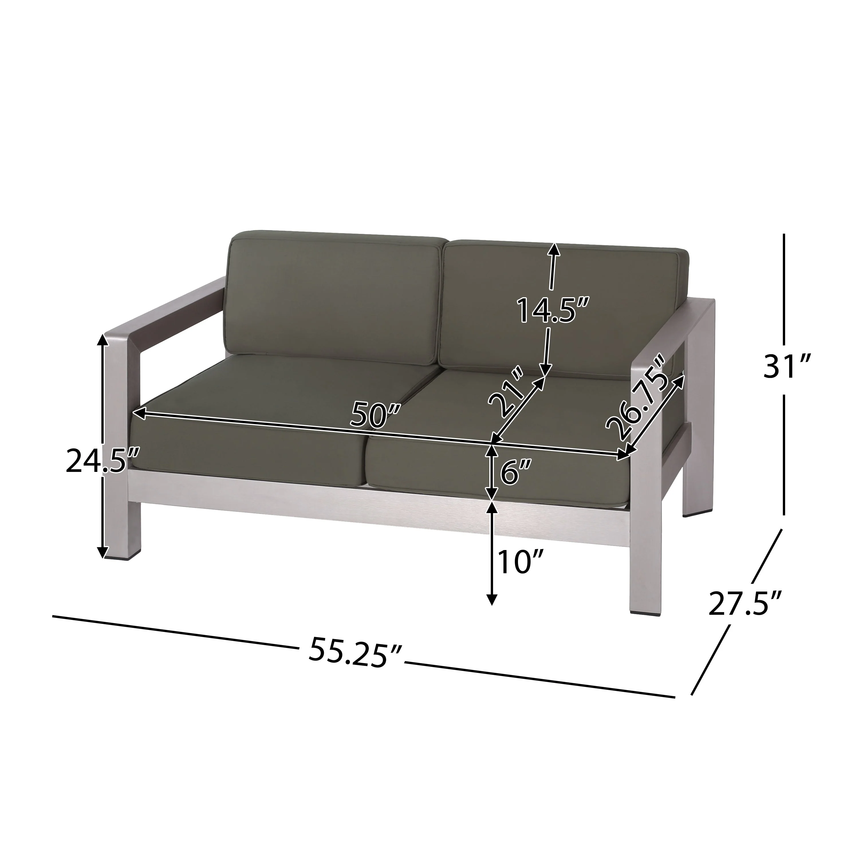 Outdoor Aluminum Loveseat – Low-Profile Patio Seating with Deep Cushions - Image 6