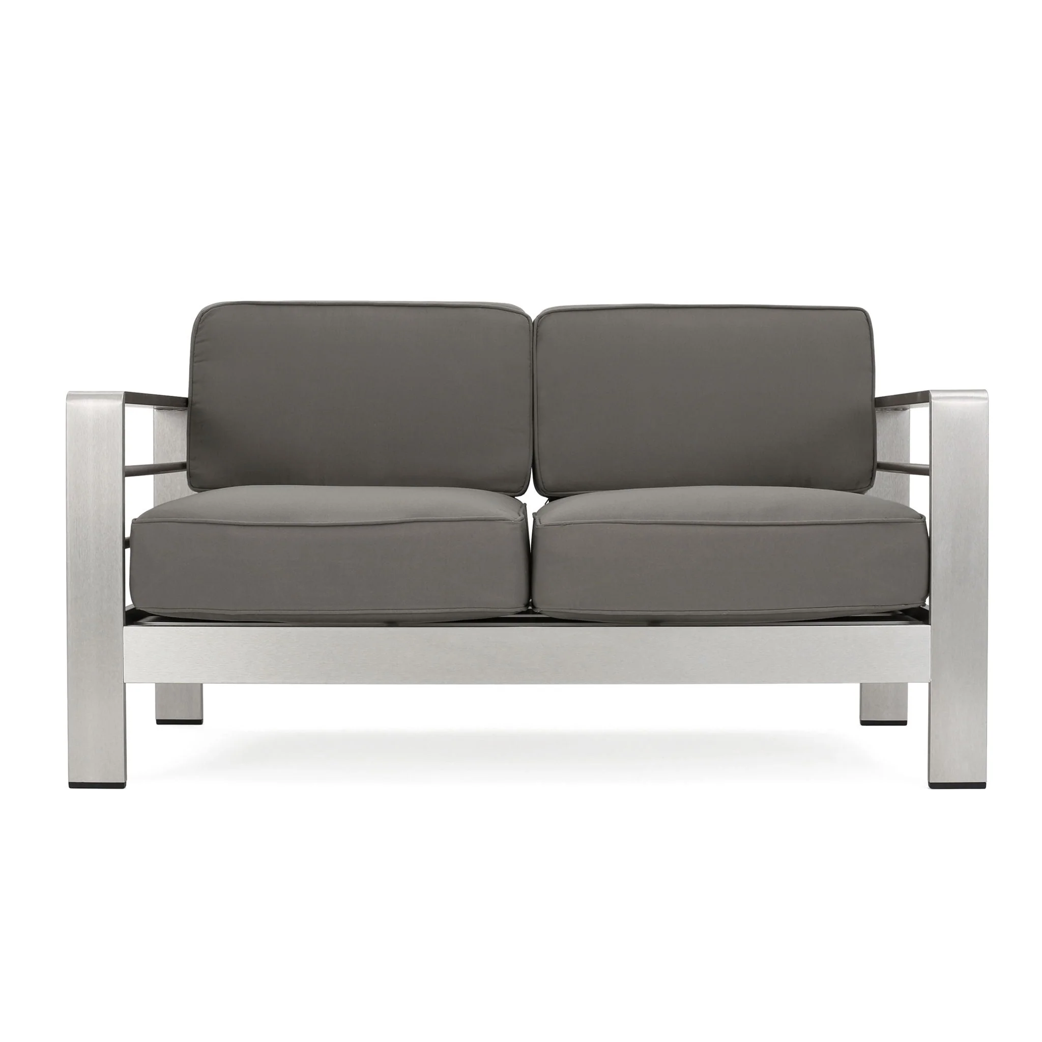 Outdoor Aluminum Loveseat With Cushion - Gray - Image 2