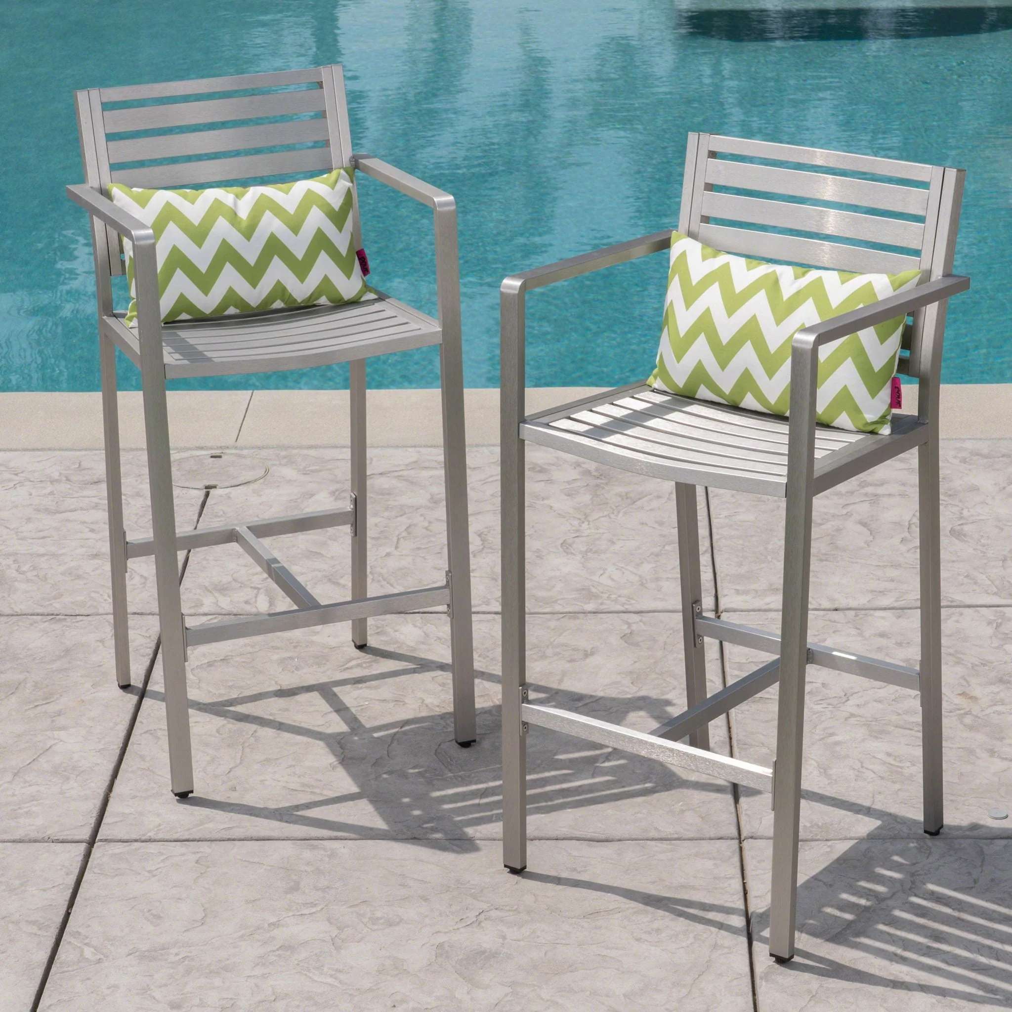 Outdoor Aluminum Rust Proof Barstools (Set of 2) - Silver - Image 3