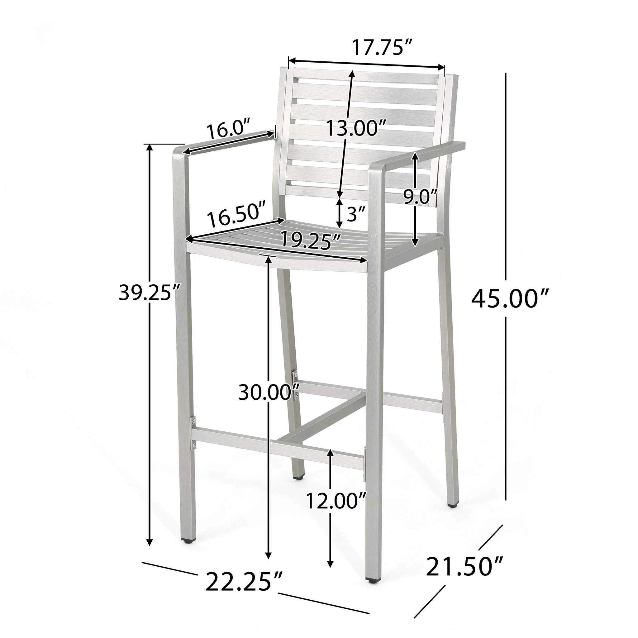Outdoor Aluminum Rust Proof Barstools (Set of 2) - Silver - Image 4