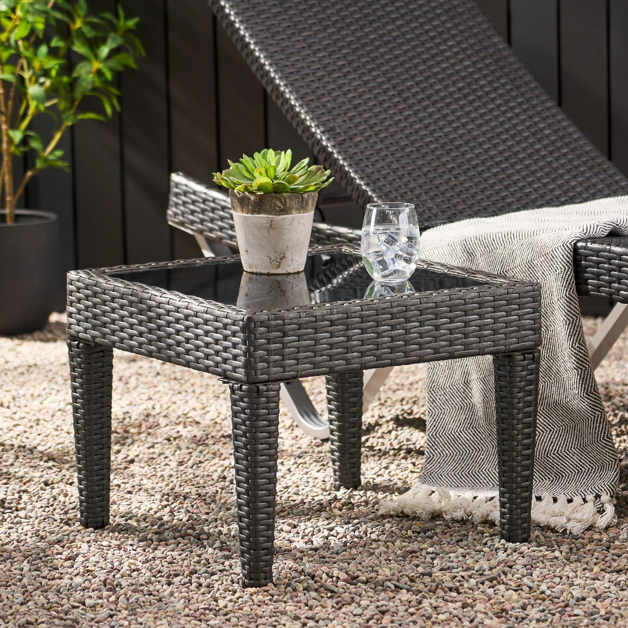 Outdoor Antibes Wicker Side Table, Accent Table - Gray - Image 3