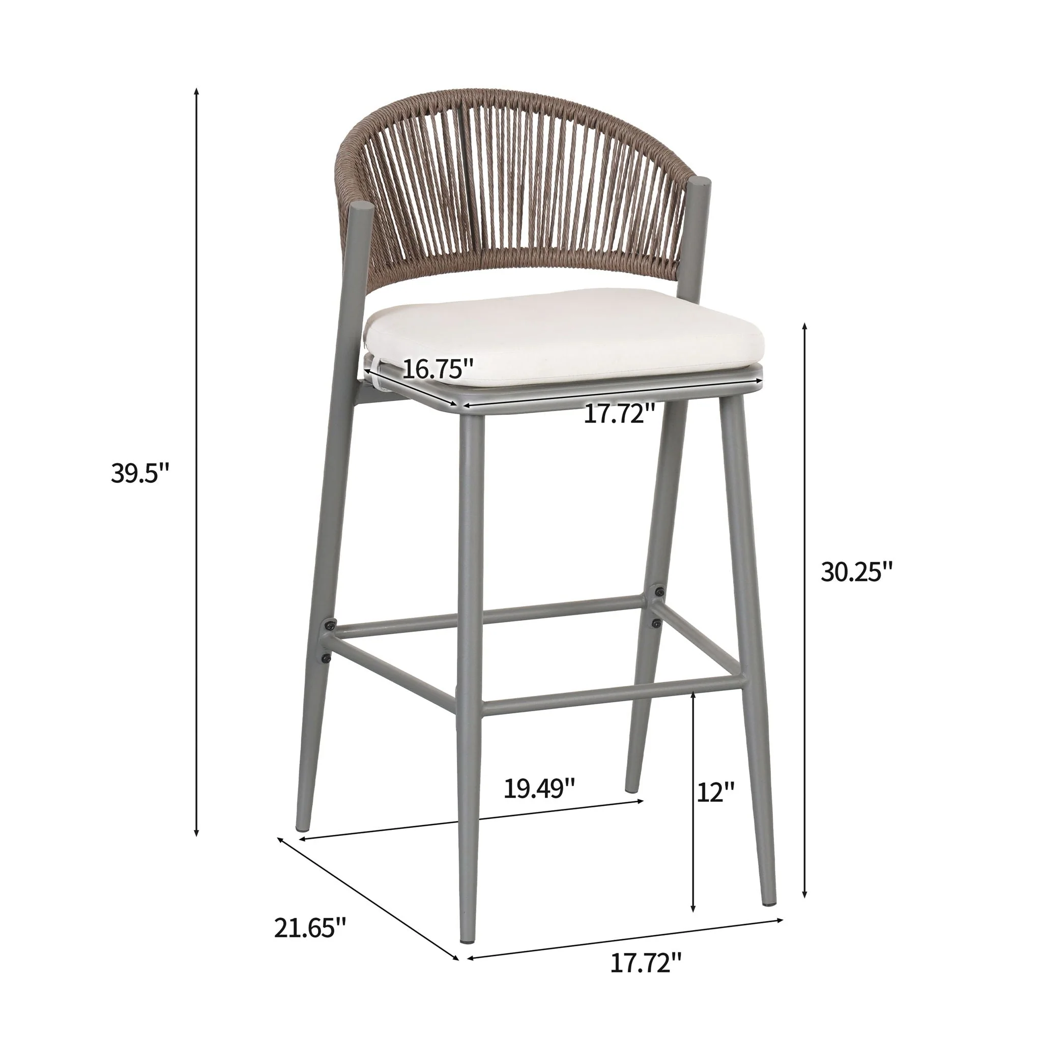 Outdoor Bar Height Metal Frame Counter Stools With Scallop Shaped Backrest & Water Resistant Cushions - Image 11