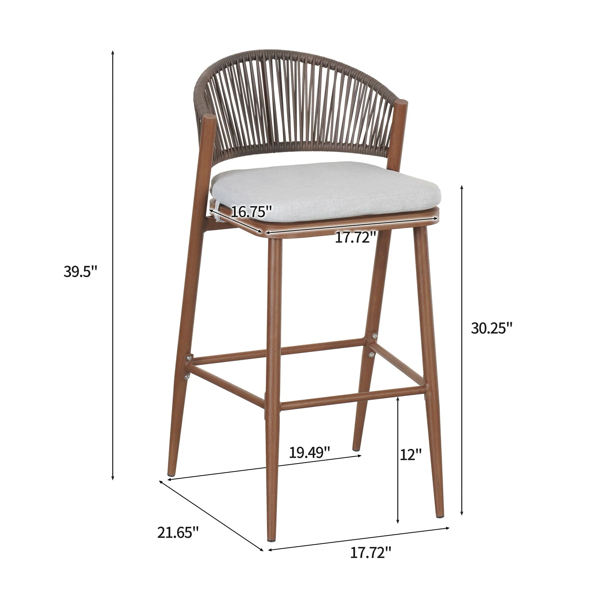 Outdoor Bar Height Metal Frame Counter Stools With Scallop Shaped Backrest & Water Resistant Cushions - Image 14