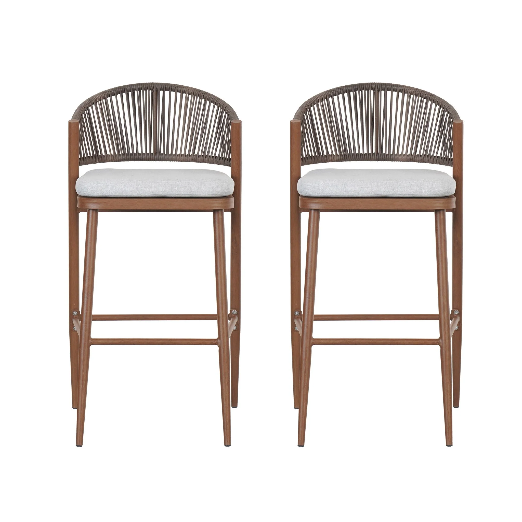 Outdoor Bar Height Metal Frame Counter Stools With Scallop Shaped Backrest & Water Resistant Cushions - Image 3
