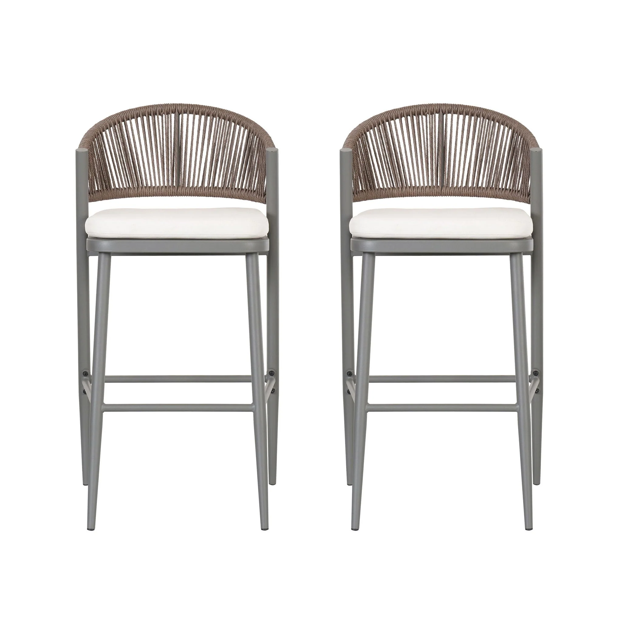 Outdoor Bar Height Metal Frame Counter Stools With Scallop Shaped Backrest & Water Resistant Cushions - Image 4