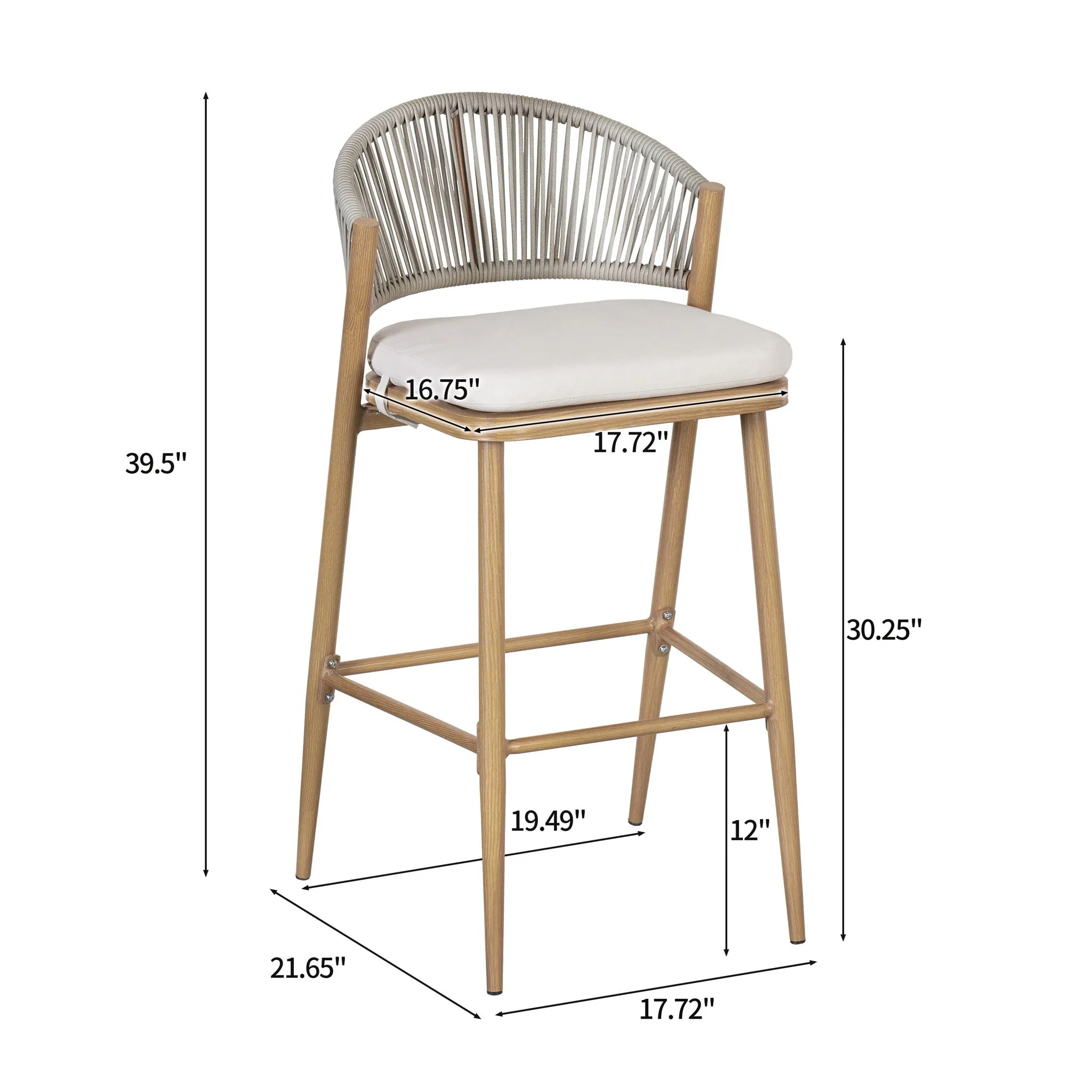 Outdoor Bar Height Metal Frame Counter Stools With Scallop Shaped Backrest & Water Resistant Cushions - Image 6