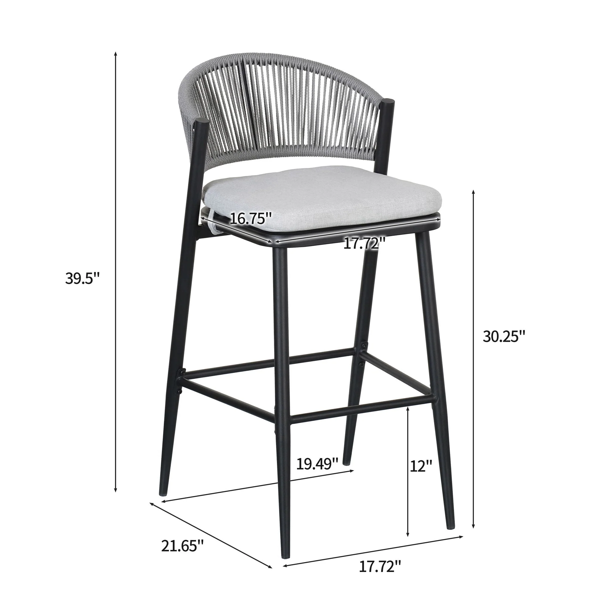 Outdoor Bar Height Metal Frame Counter Stools With Scallop Shaped Backrest & Water Resistant Cushions - Image 7