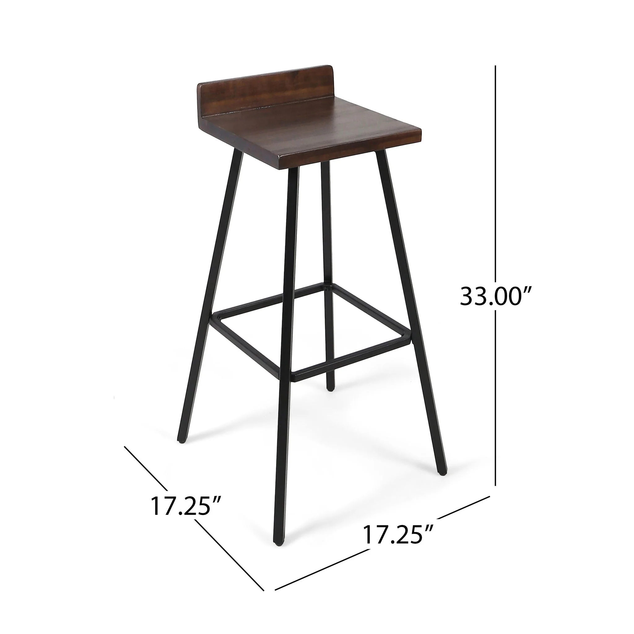 Outdoor Bar Stool With Low Backrests And Wood Seats (Set of 2) - Dark Brown / Black - Image 4