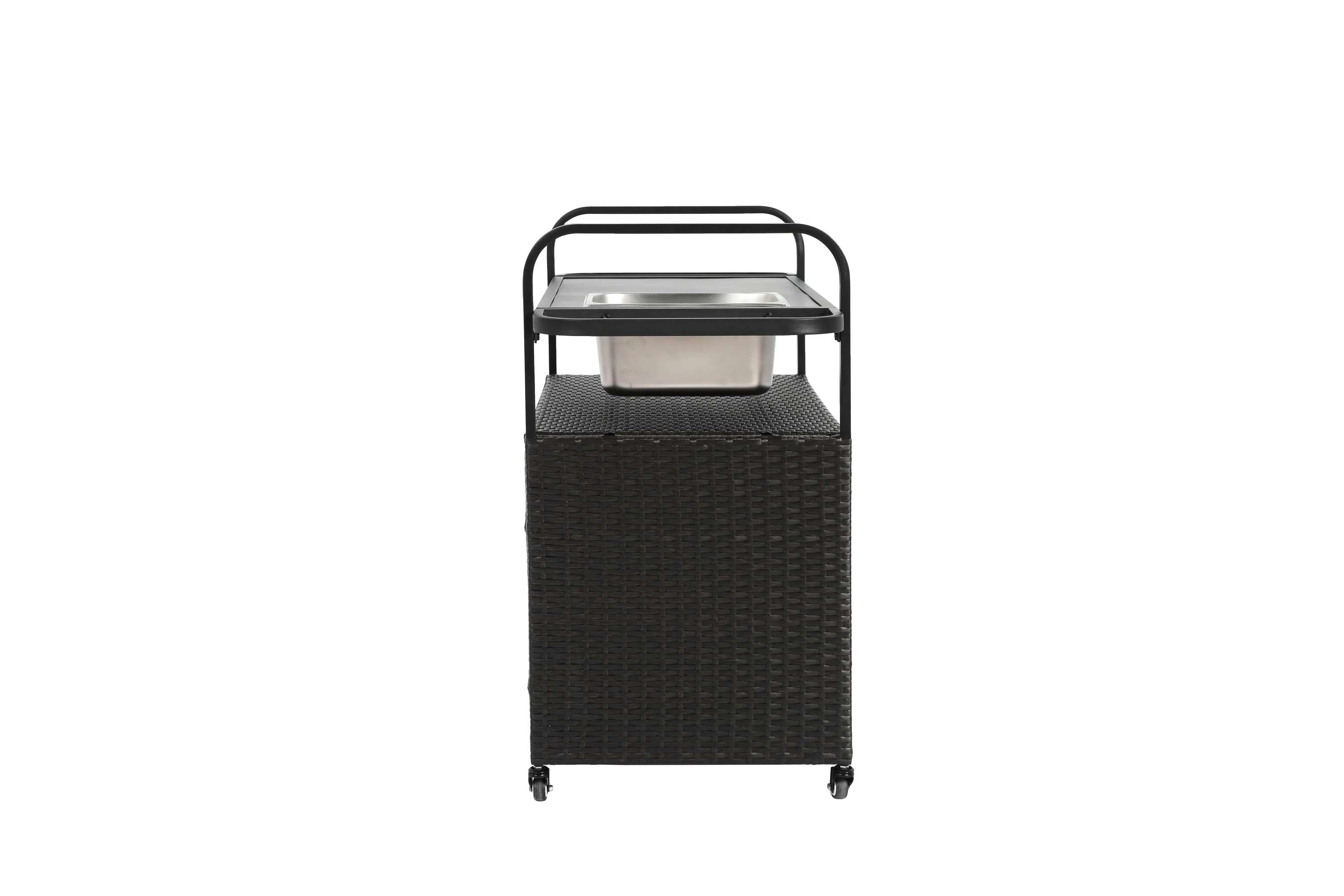 Outdoor Bar Table with Wicker Bar Cart and Steel Top - Image 12