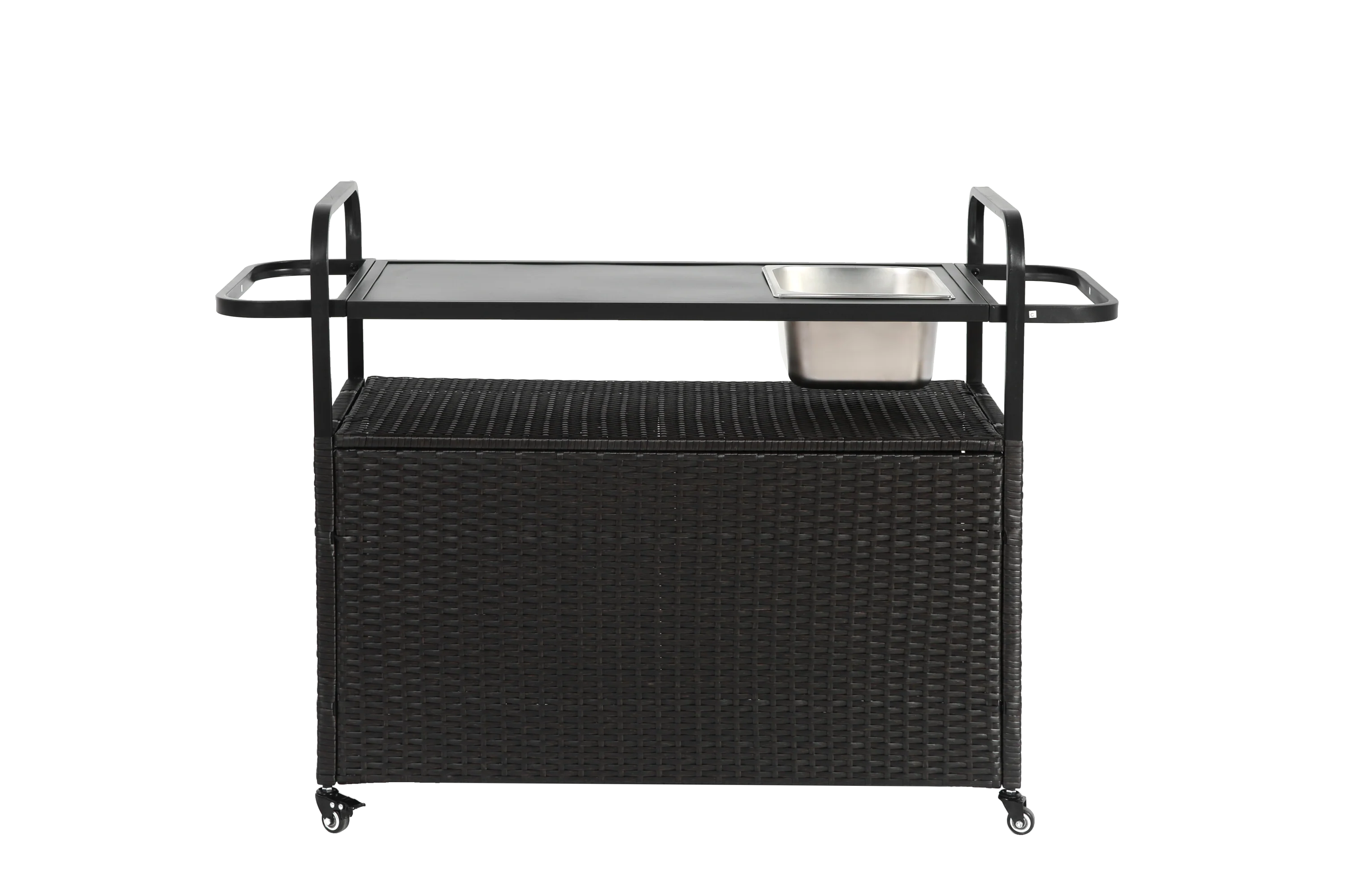 Outdoor Bar Table with Wicker Bar Cart and Steel Top - Image 13