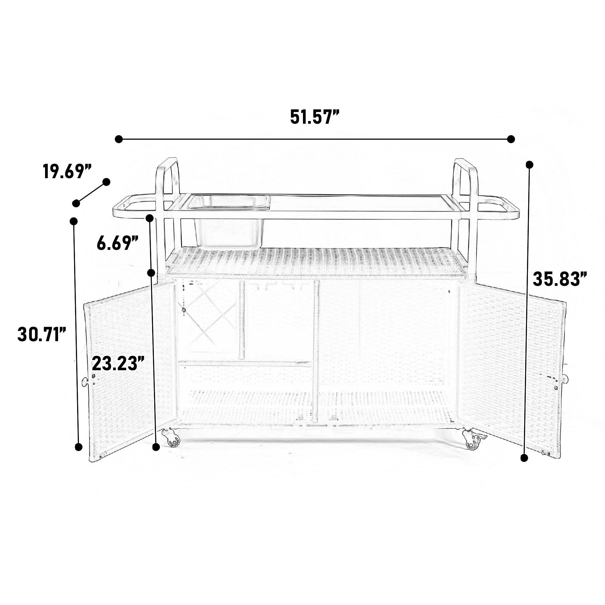 Outdoor Bar Table with Wicker Bar Cart and Steel Top - Image 14
