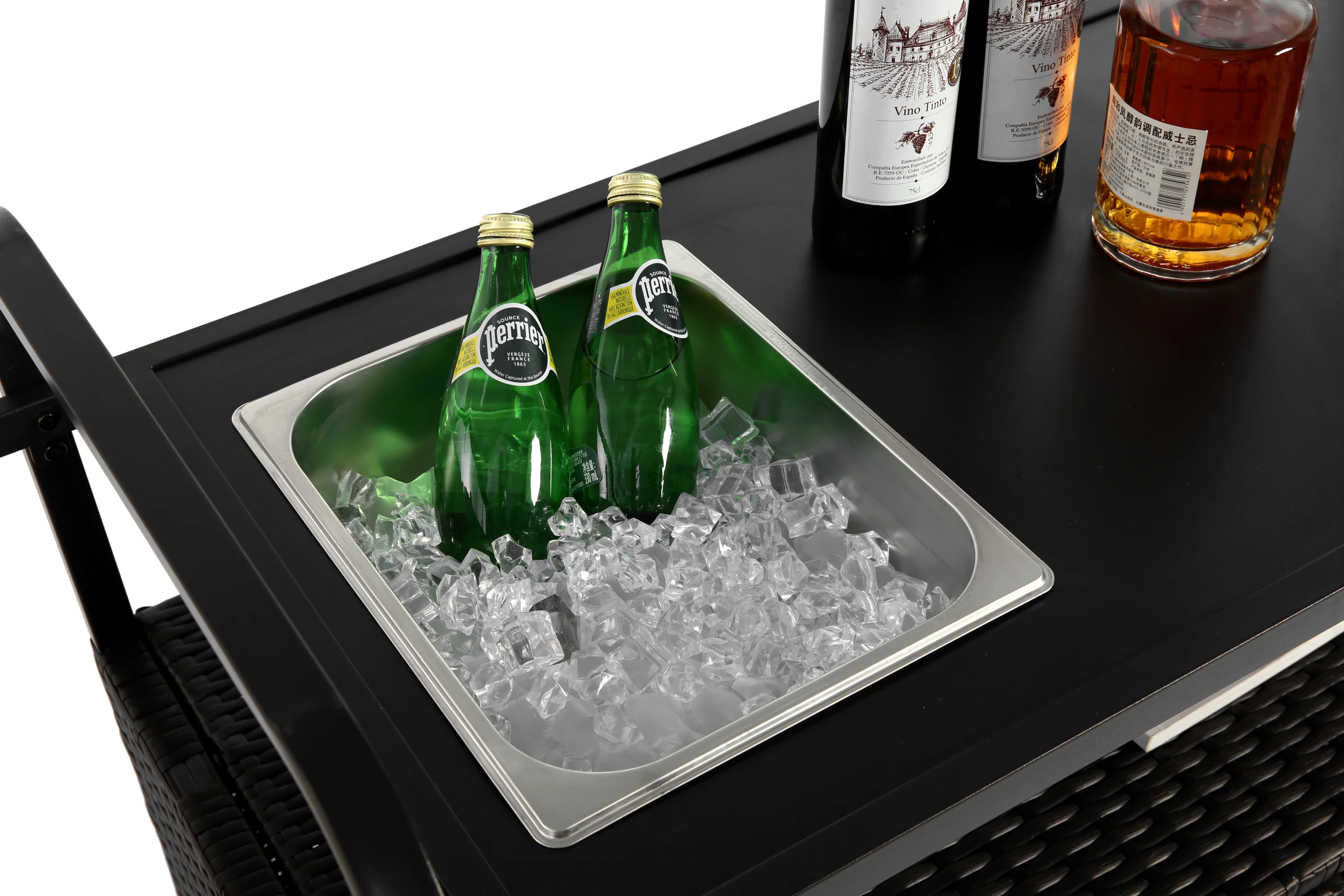 Outdoor Bar Table with Wicker Bar Cart and Steel Top - Image 4
