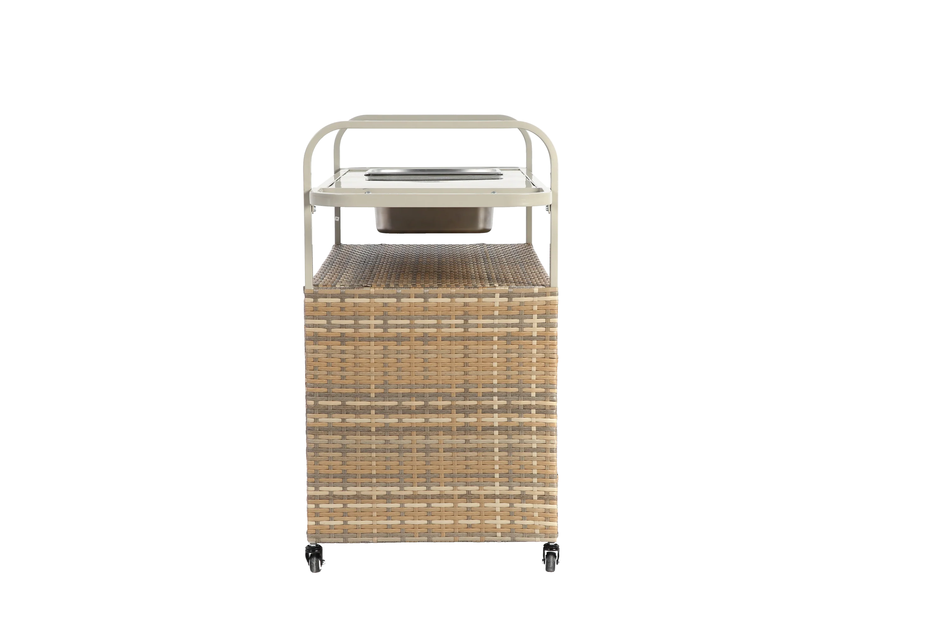 Outdoor Bar Table with Wicker Cabinet and Steel Top - Image 8
