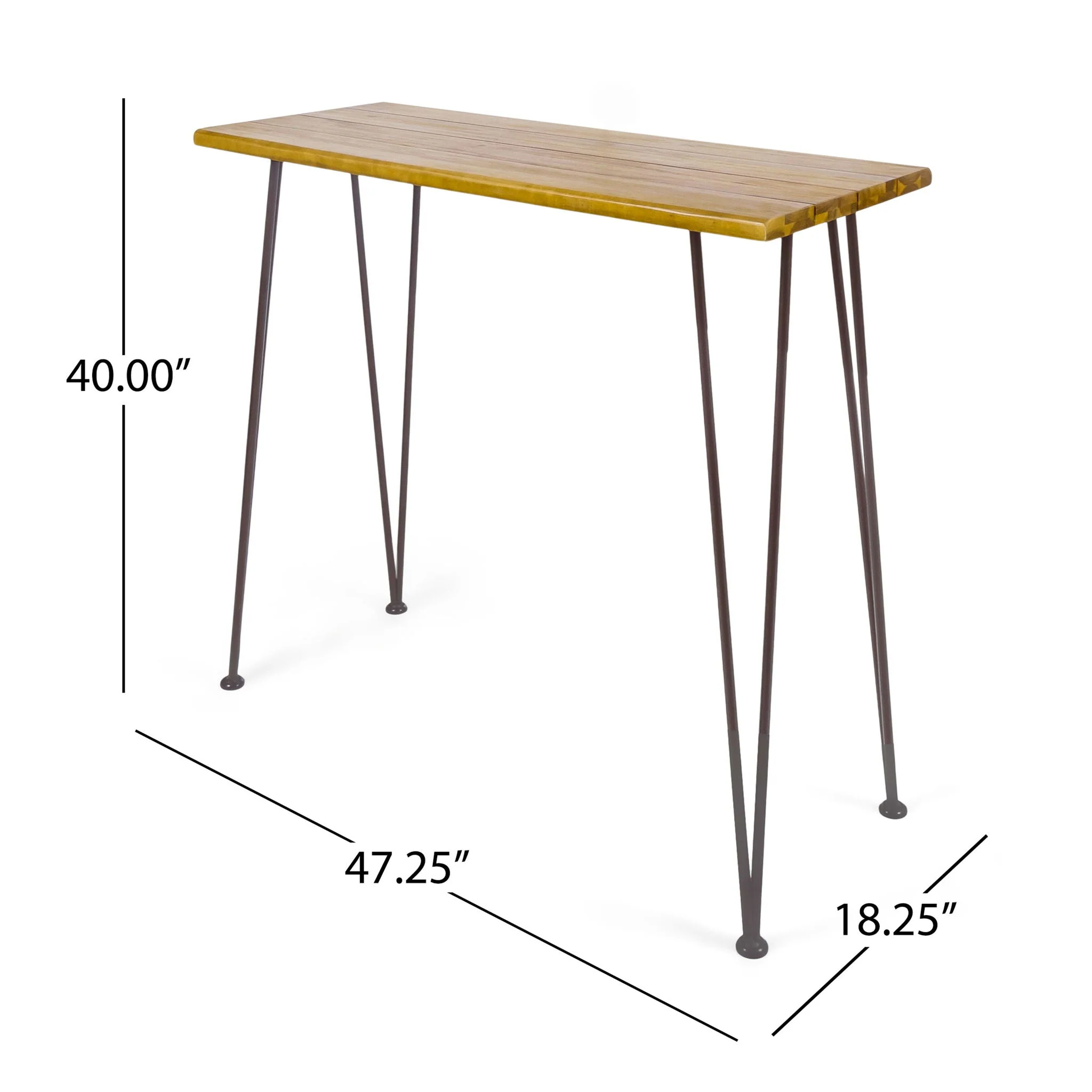 Outdoor Bar Table with Wood Tabletop and Iron Hairpin Legs - Black / Teak - Image 3