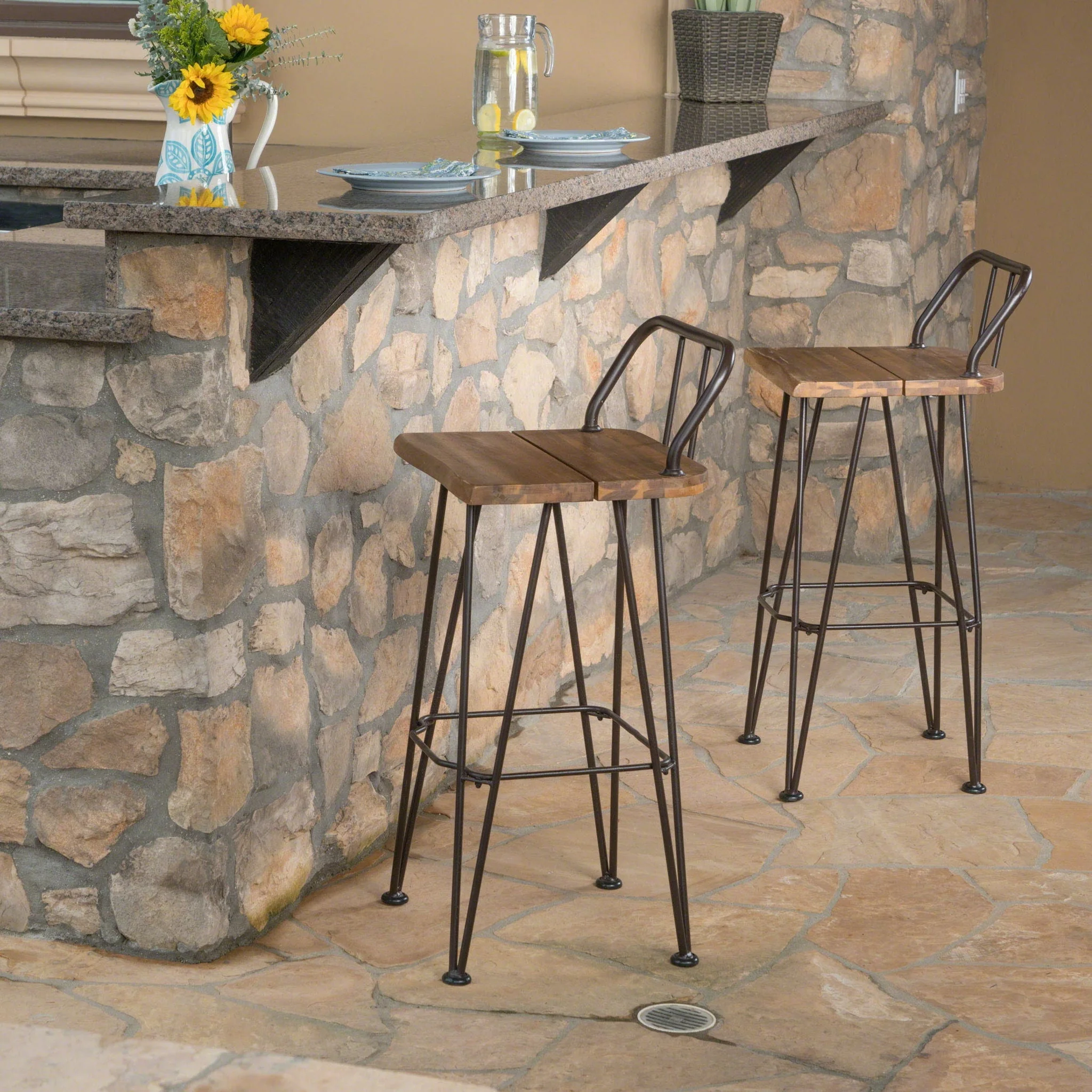 Outdoor Barstool With Angled Metal Legs - Brown - Image 4